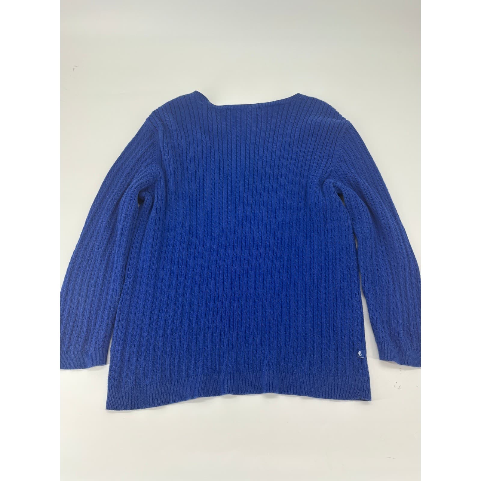 Lauren Ralph Lauren Cable Knit V-Neck Sweater Cotton Small Blue Womens - Thumbnail 7
