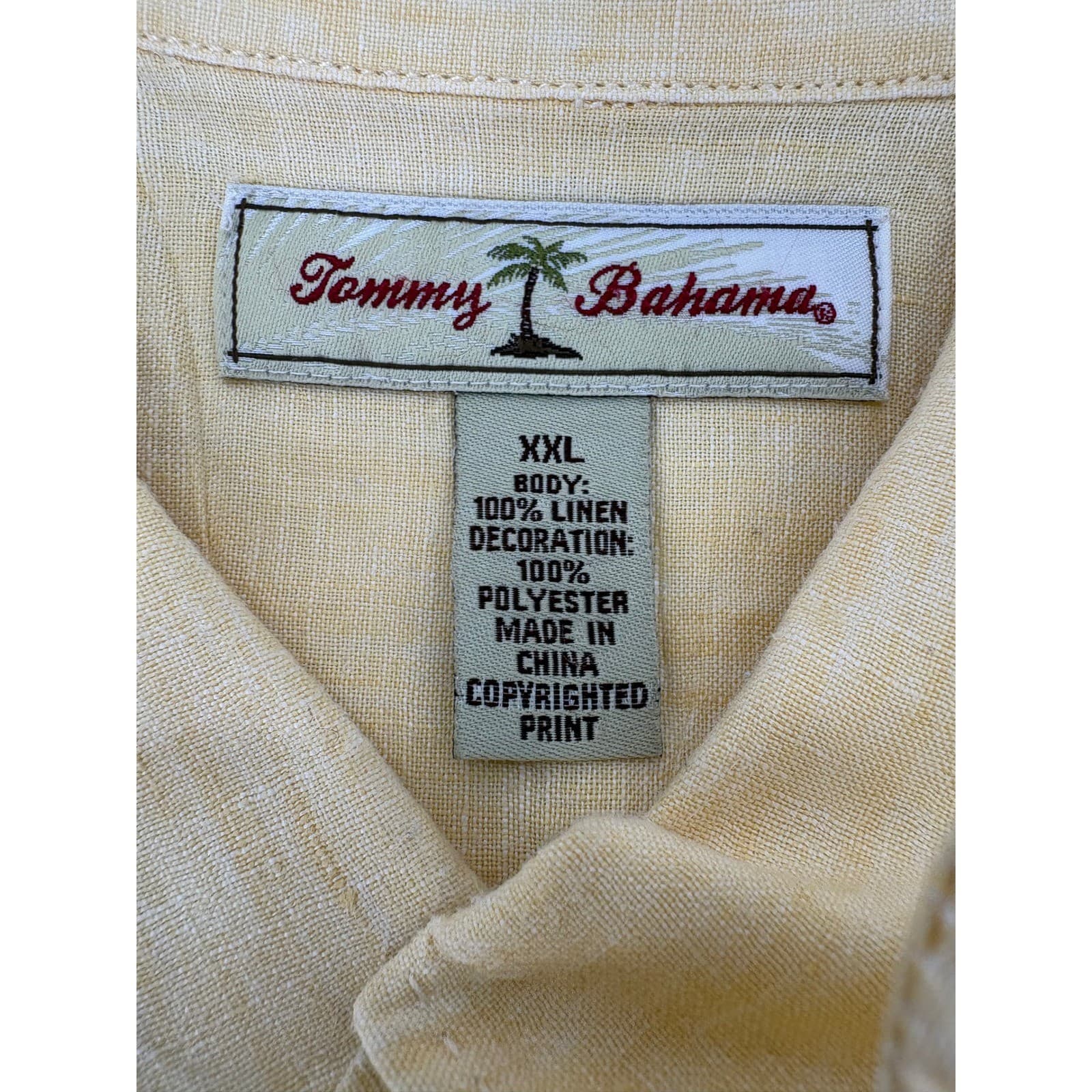 Tommy Bahama Embroidered Linen Camp Shirt XXL Yellow Mens - Thumbnail 2