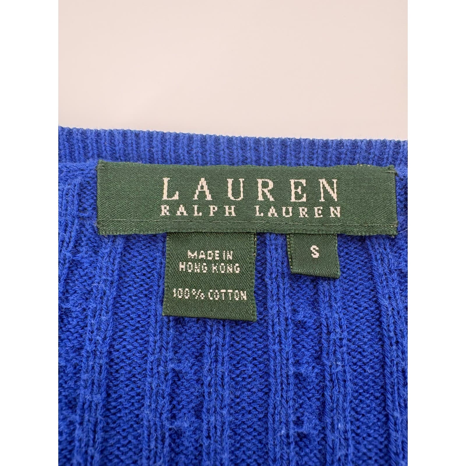 Lauren Ralph Lauren Cable Knit V-Neck Sweater Cotton Small Blue Womens - Thumbnail 2