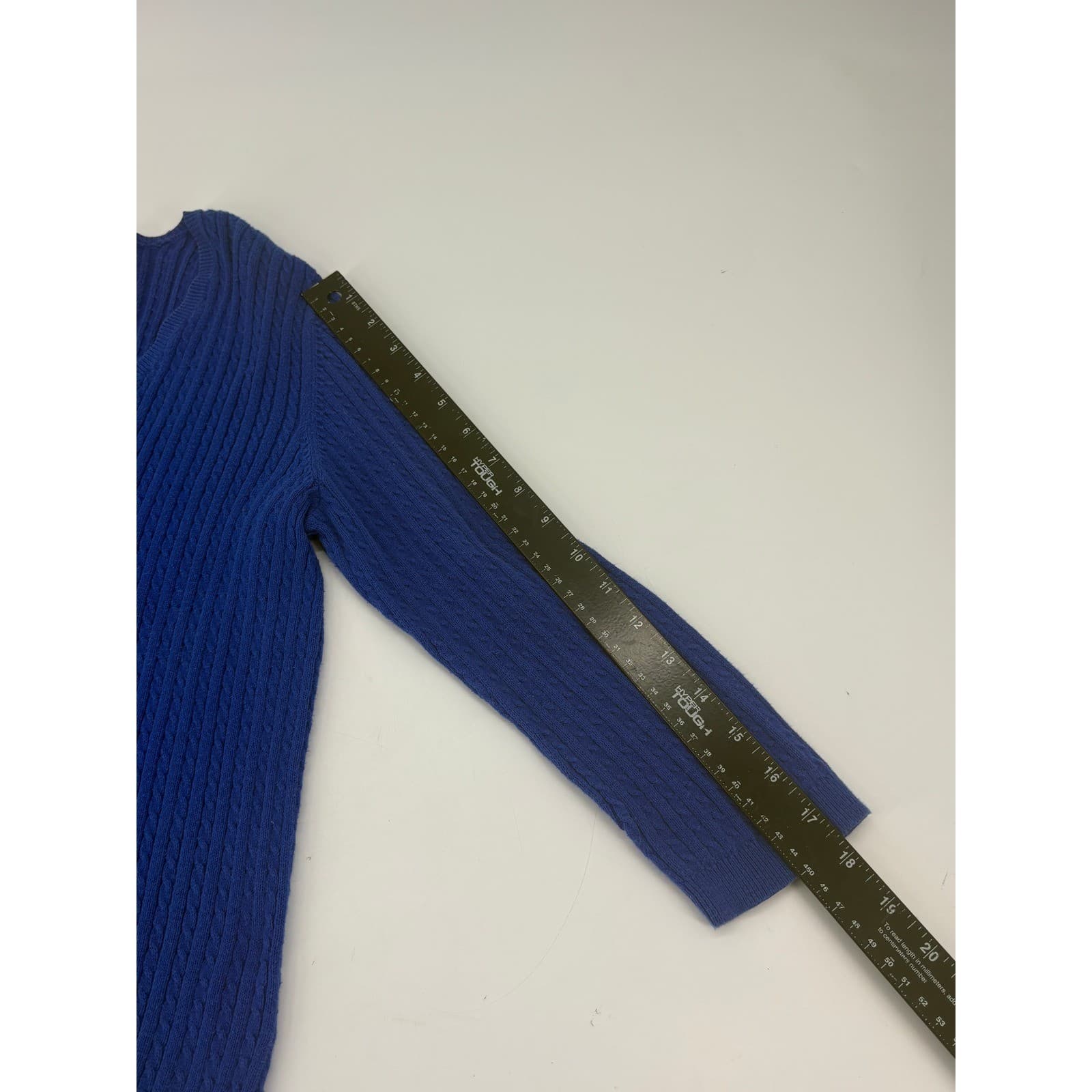 Lauren Ralph Lauren Cable Knit V-Neck Sweater Cotton Small Blue Womens - Thumbnail 6