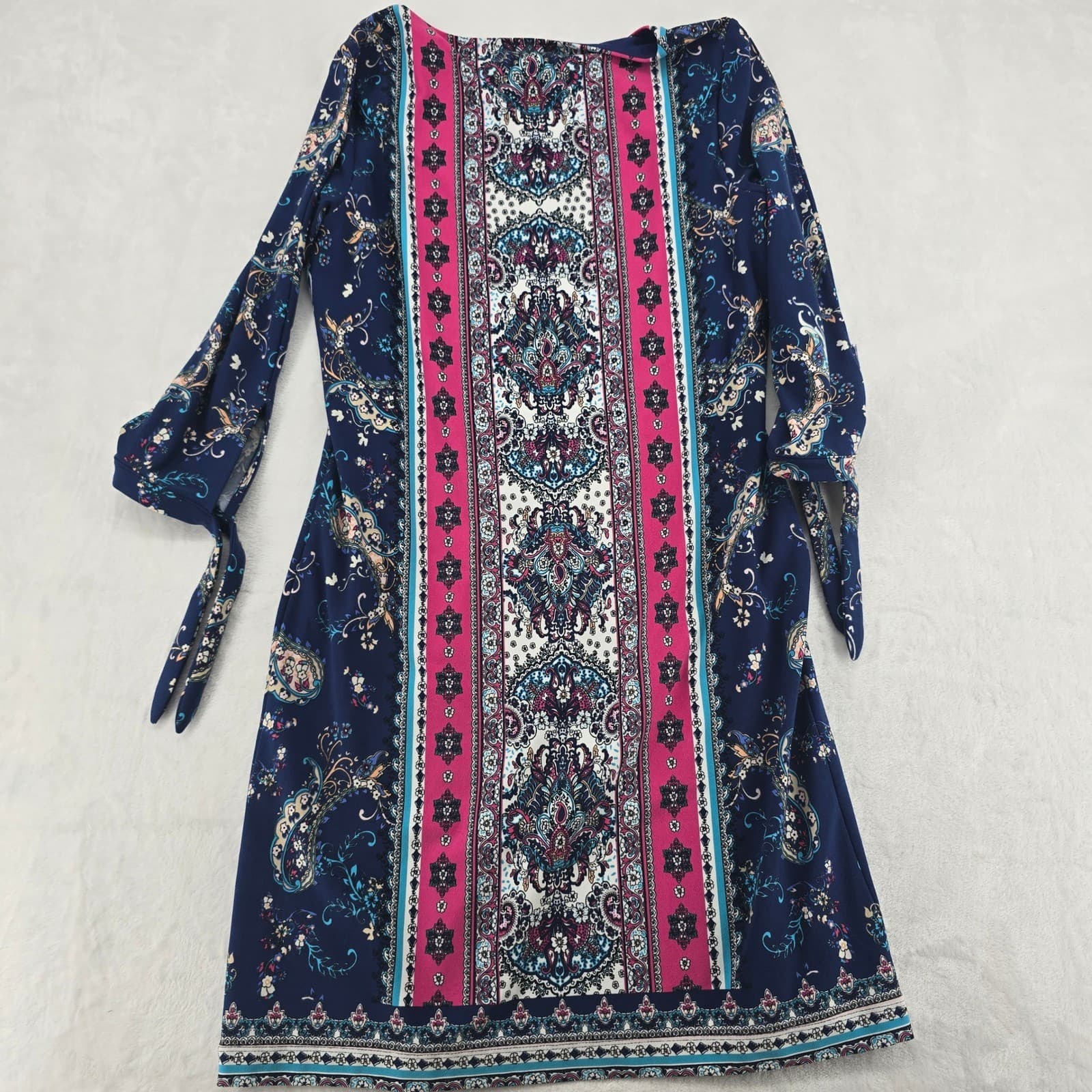 Chico's Shift Dress Womens 0 Dress Blue Paisley Medallion Tie Sleeve - Thumbnail 7