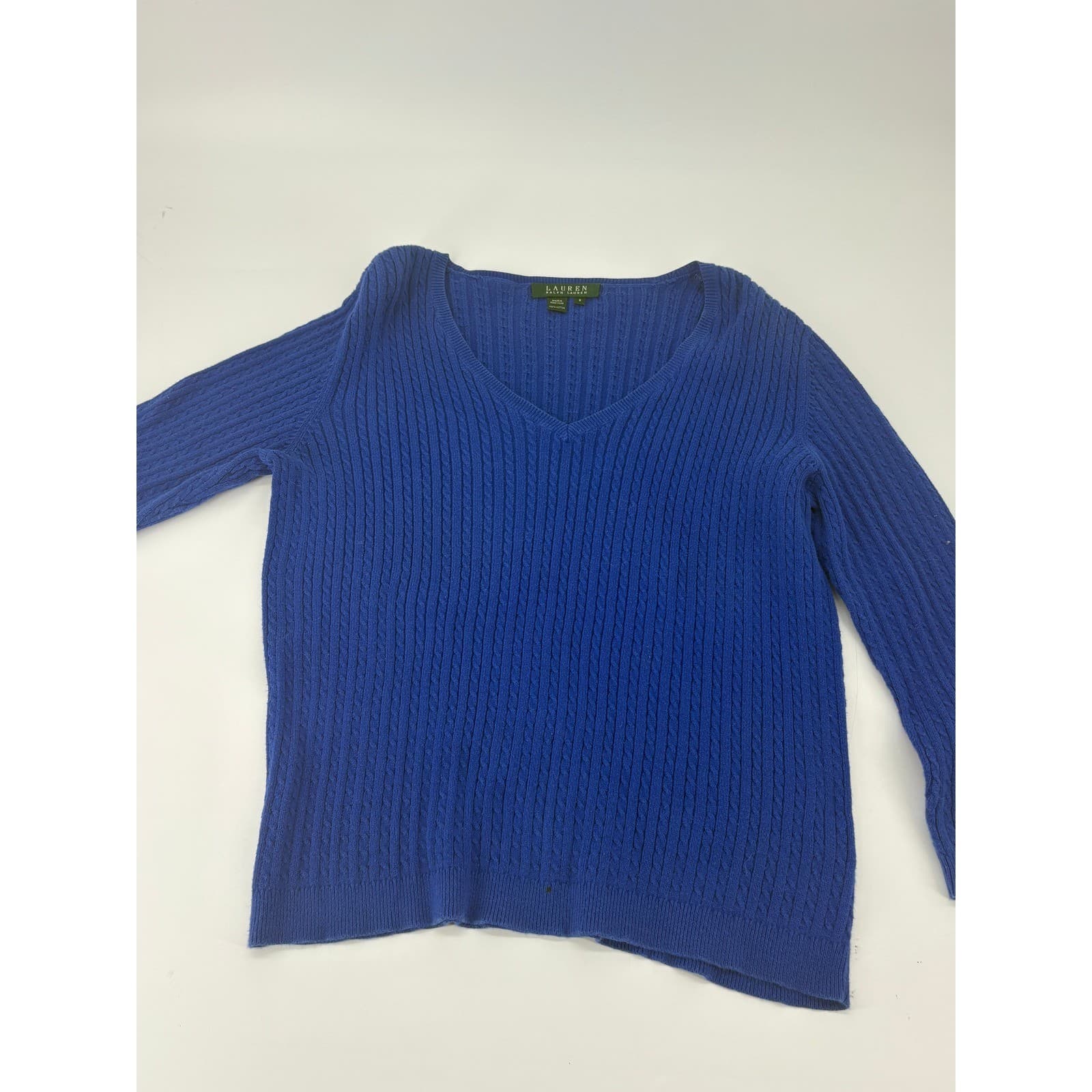 Lauren Ralph Lauren Cable Knit V-Neck Sweater Cotton Small Blue Womens - Thumbnail 3