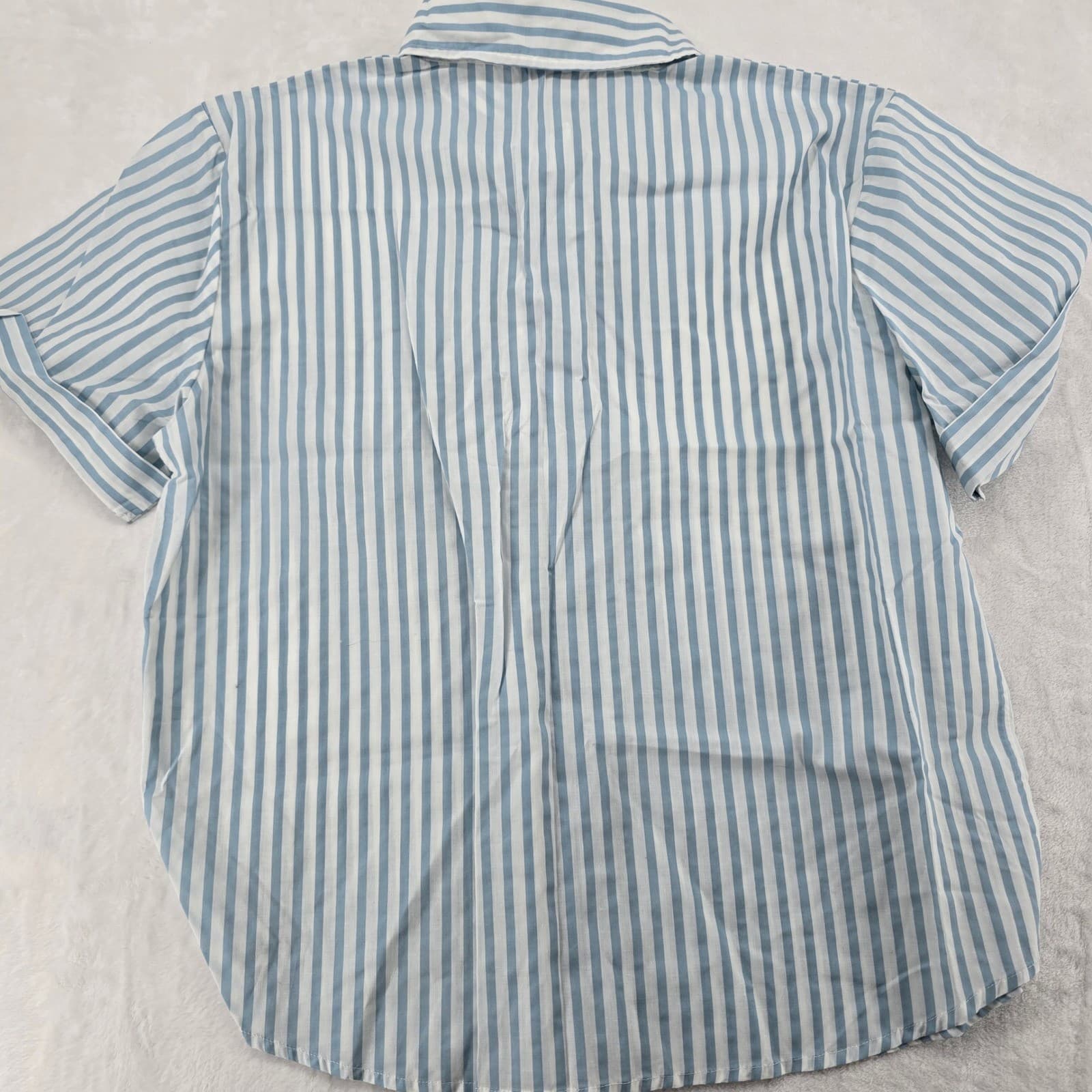 National Pajama Set Womens Large 2 PC Shorts Shirt Blue White Striped Cotton - Thumbnail 6