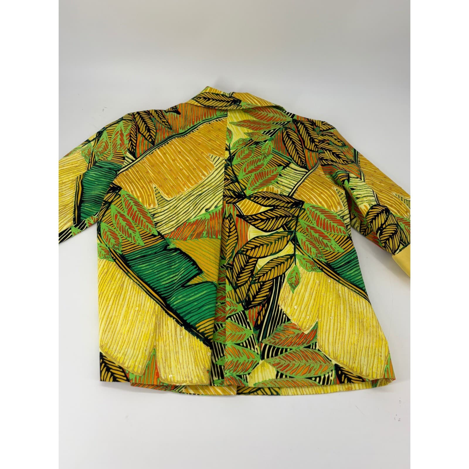 Chicos Tropical Leaf Print Button Front Jacket Size 1 Yellow Green Womens - Thumbnail 6