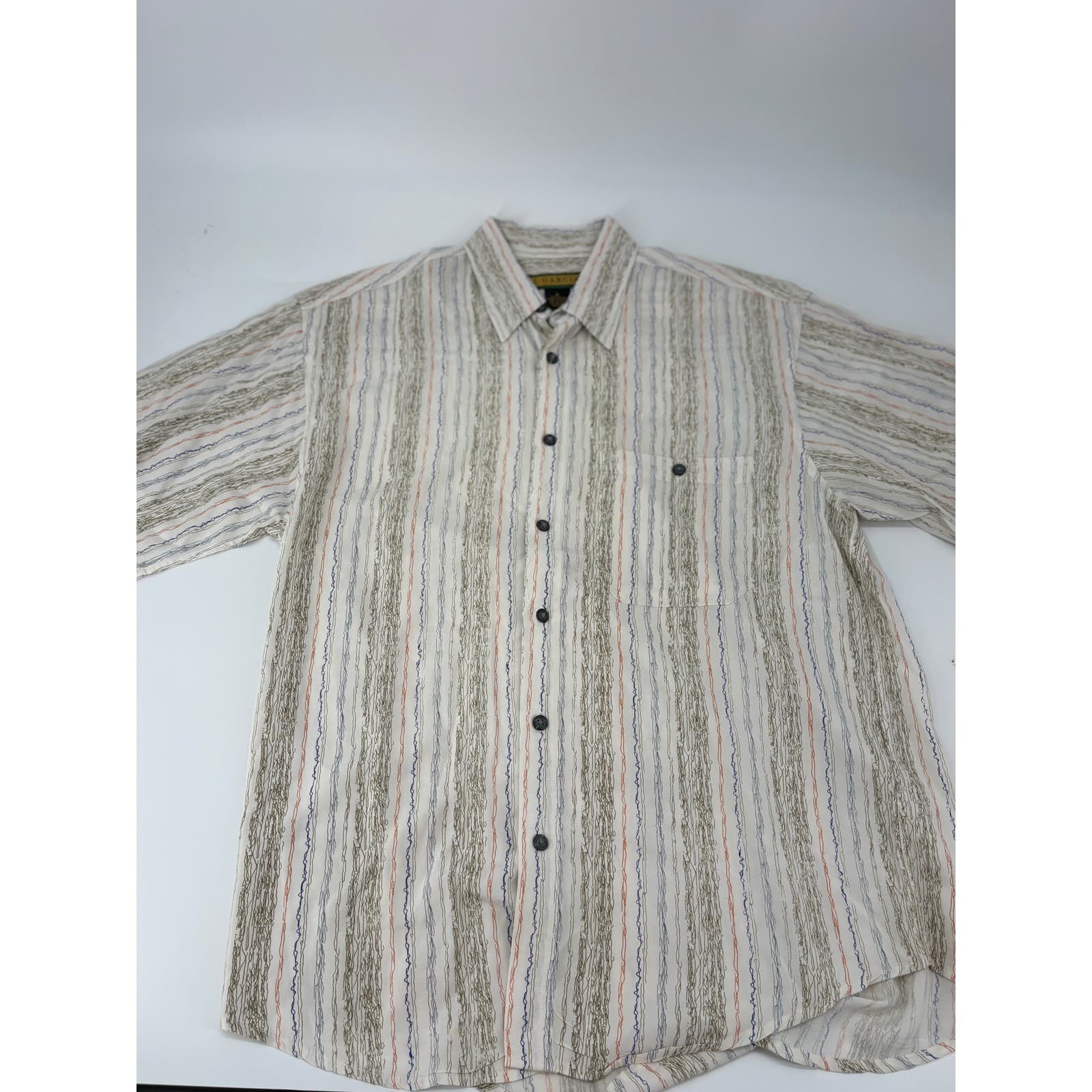 J. Garcia Abstract Stripe Rayon Button Up Shirt Small White Mens Short Sleeve - Thumbnail 4
