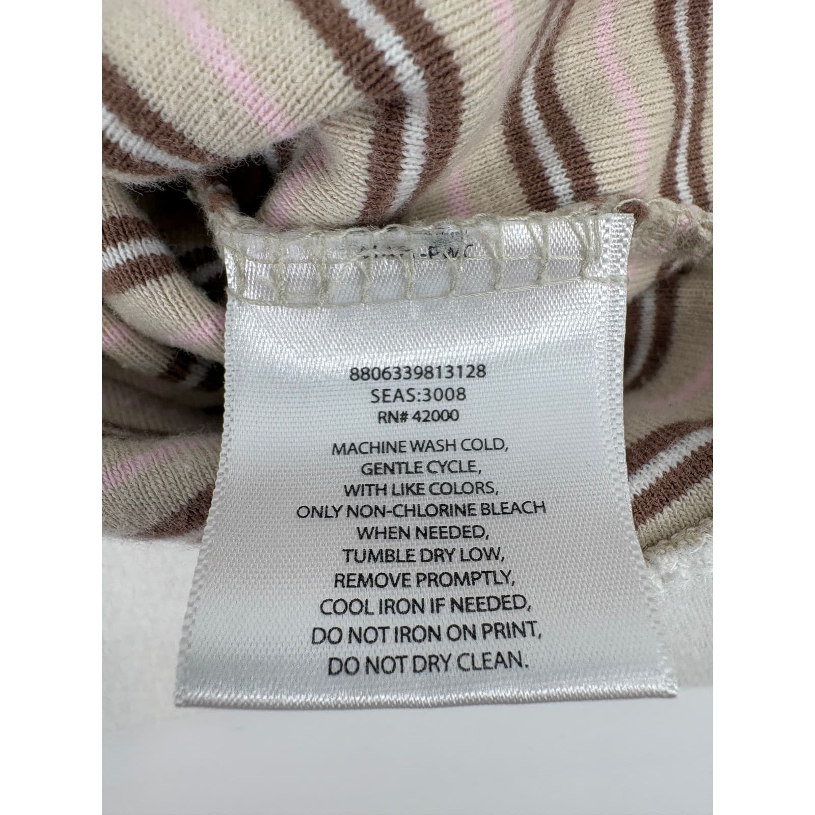 Basic Editions Henley Neck Striped Tee Short Sleeve S Tan Brown Womens - Thumbnail 5