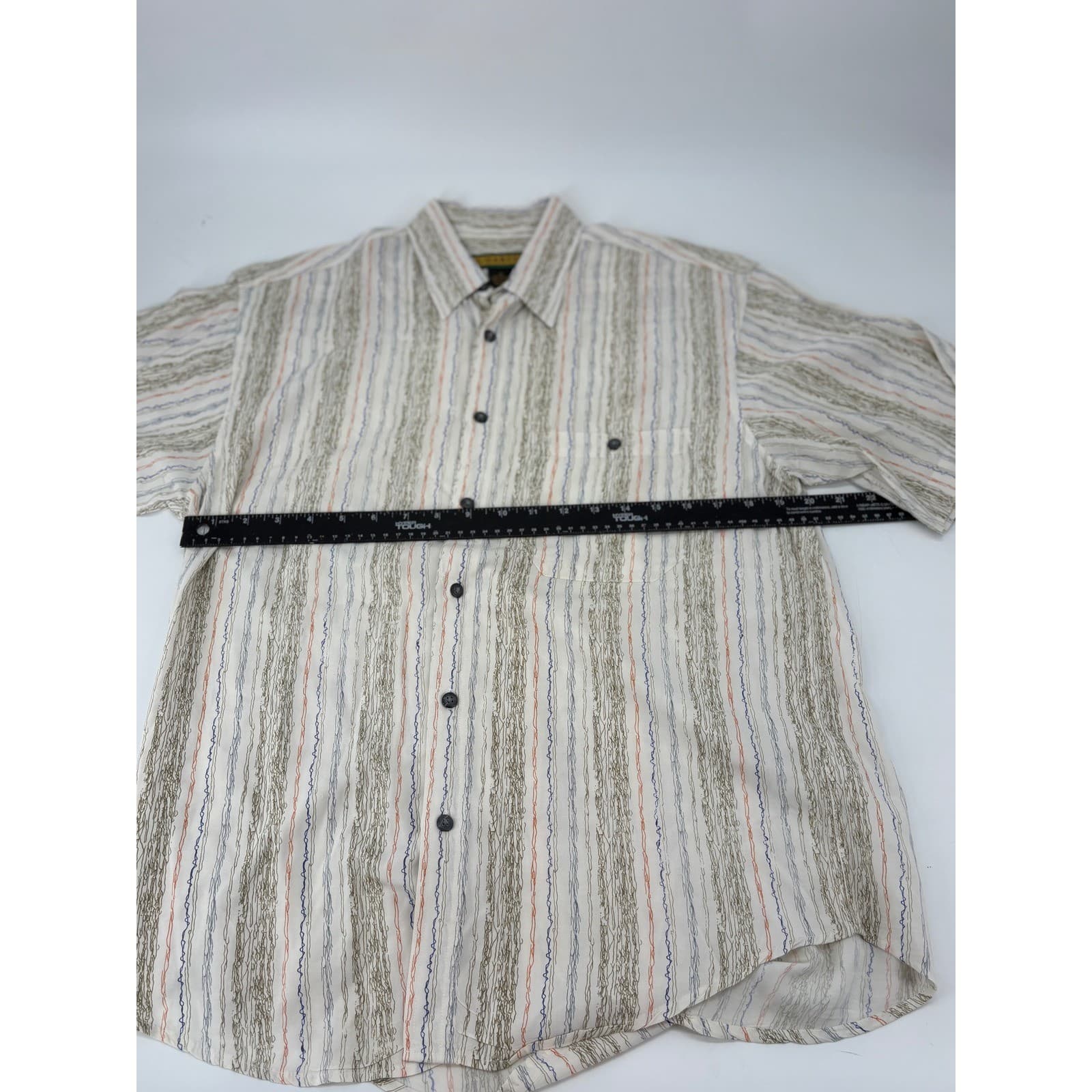 J. Garcia Abstract Stripe Rayon Button Up Shirt Small White Mens Short Sleeve - Thumbnail 6