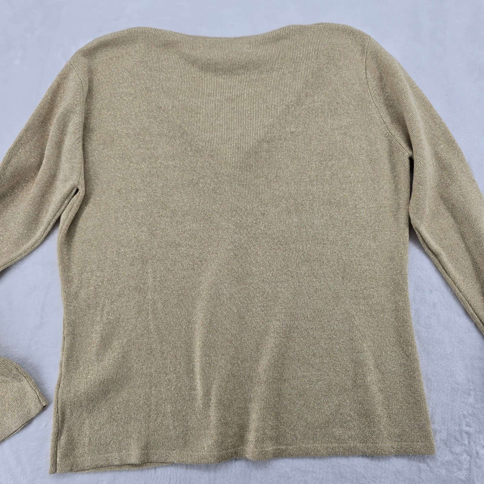 EURO-X Cardigan Womens M Sweater Gold Silk Metallic Knit Button Front V-Neck - Thumbnail 6