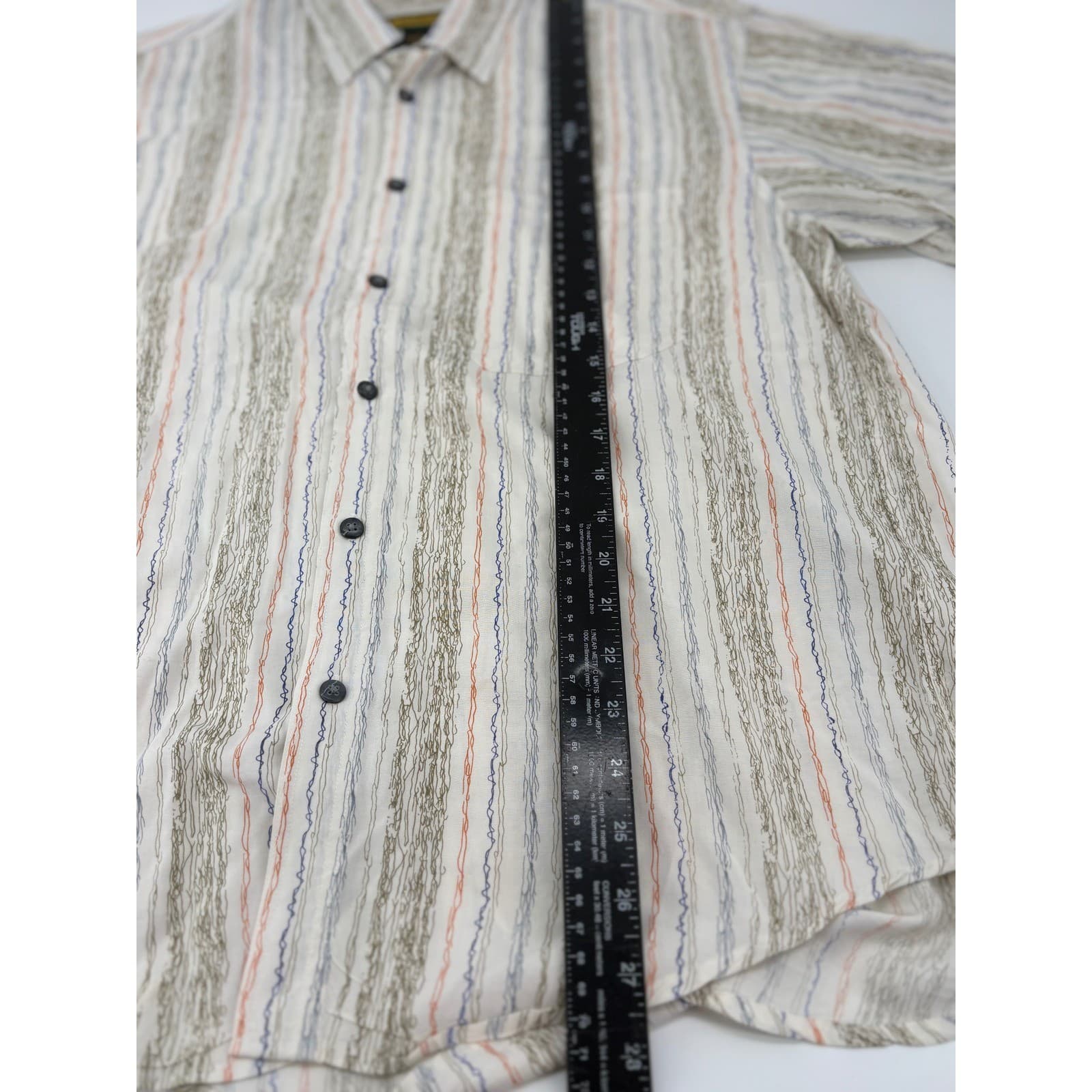 J. Garcia Abstract Stripe Rayon Button Up Shirt Small White Mens Short Sleeve - Thumbnail 5