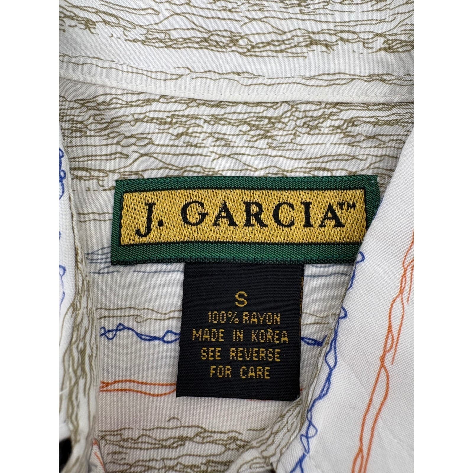 J. Garcia Abstract Stripe Rayon Button Up Shirt Small White Mens Short Sleeve - Thumbnail 2