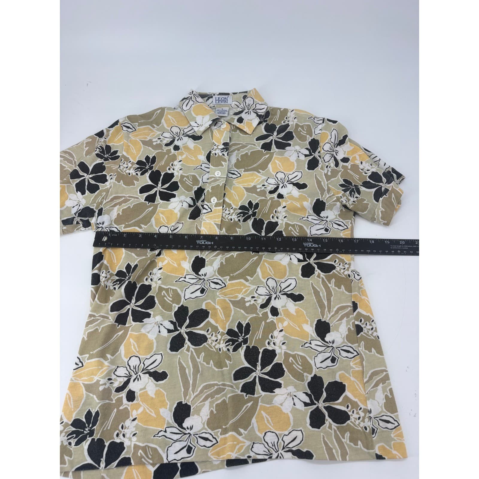 Leon Levin Short Sleeve Polo Shirt Floral Print Size S Tan Yellow Womens - Thumbnail 5