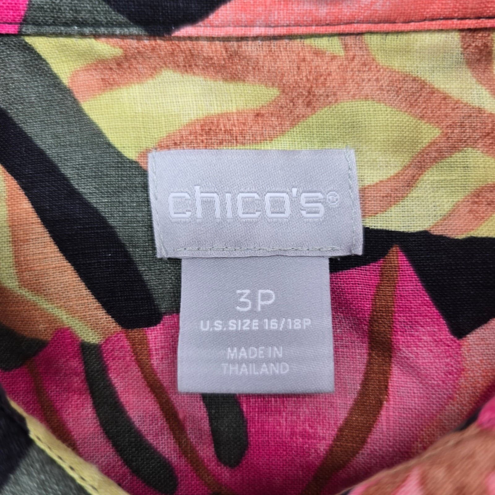 Chico's Button Up Womens 3P Blouse Multicolor Tropical No-Iron FreshChic Leaf - Thumbnail 3