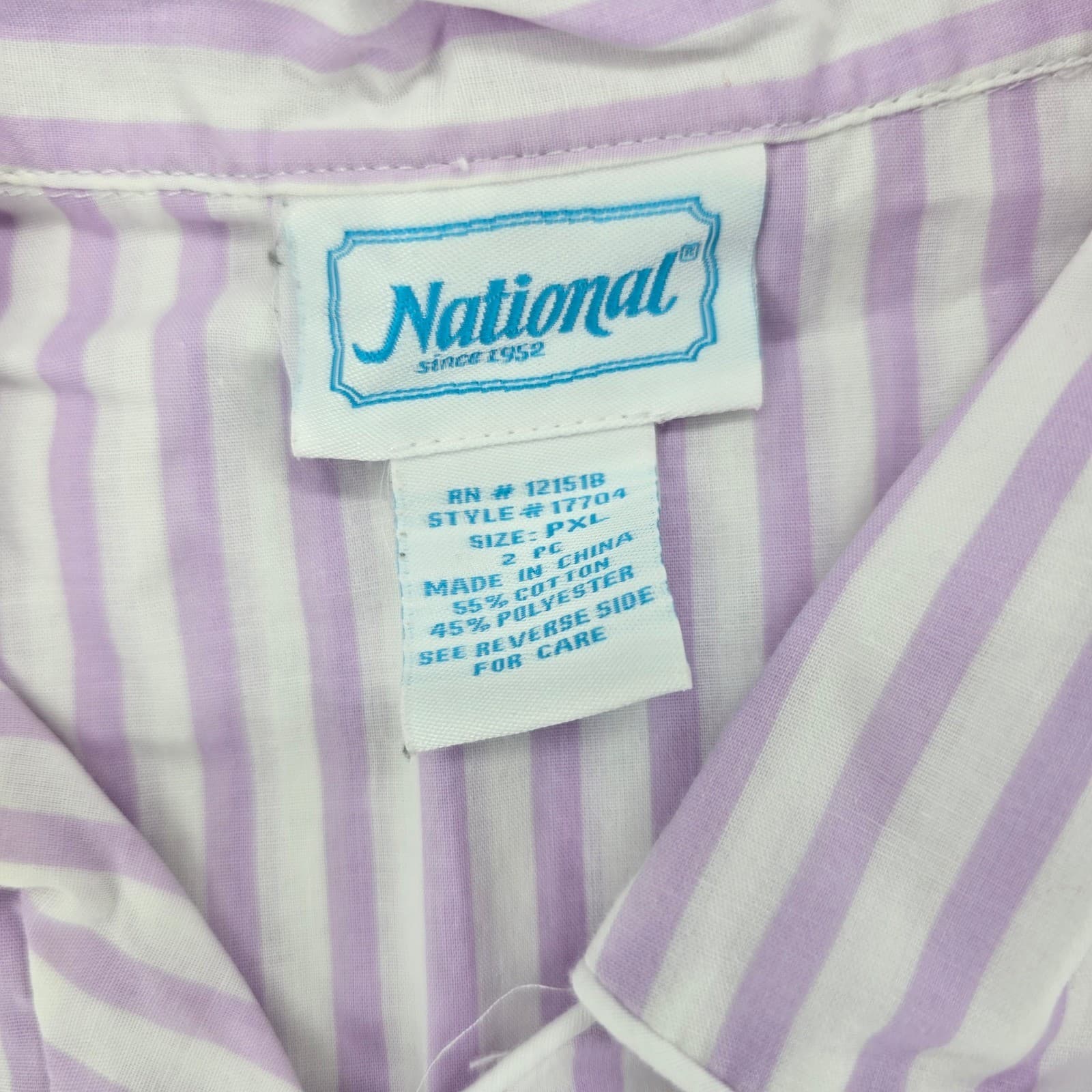 National Pajama Set Womens PXL Pajamas Purple Striped 2pc Cotton Blend 17704 - Thumbnail 2