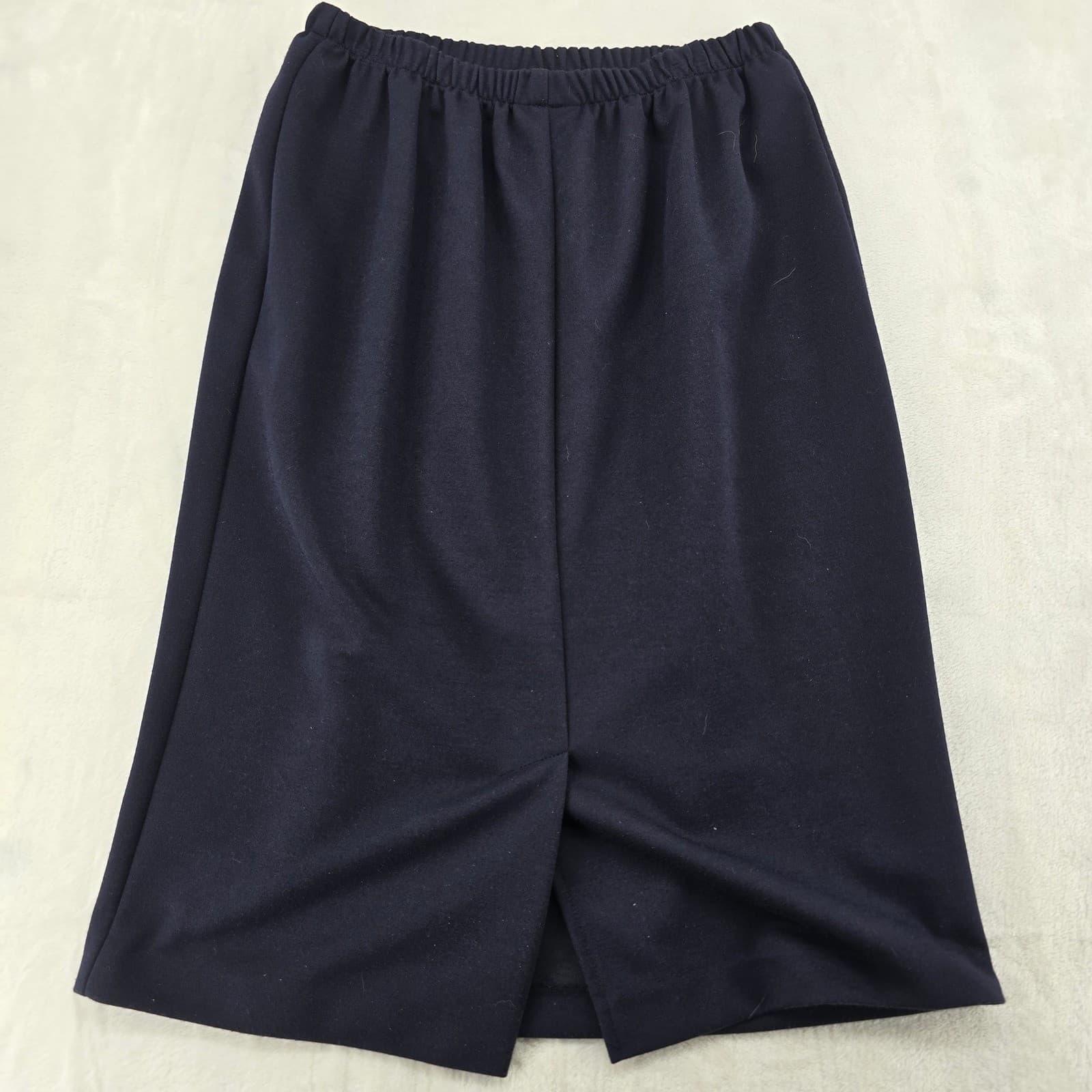 Leslie Fay Midi Skirt Womens 8P Skirt Navy Blue Elastic Waist Back Vent Made USA - Thumbnail 6
