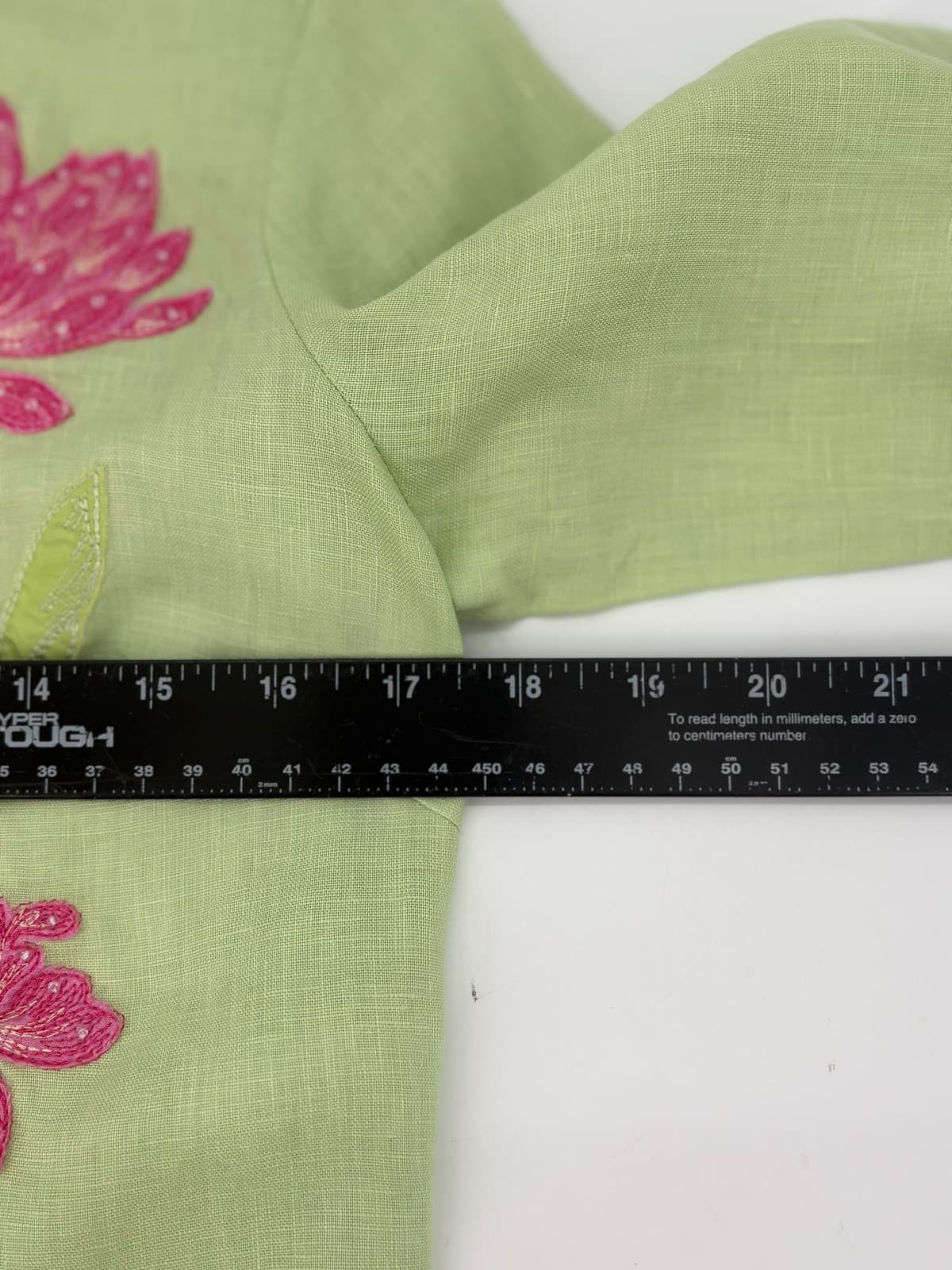 Edward Women’s Linen Blouse S Green Embroidered Floral Button Front Spring - Thumbnail 8