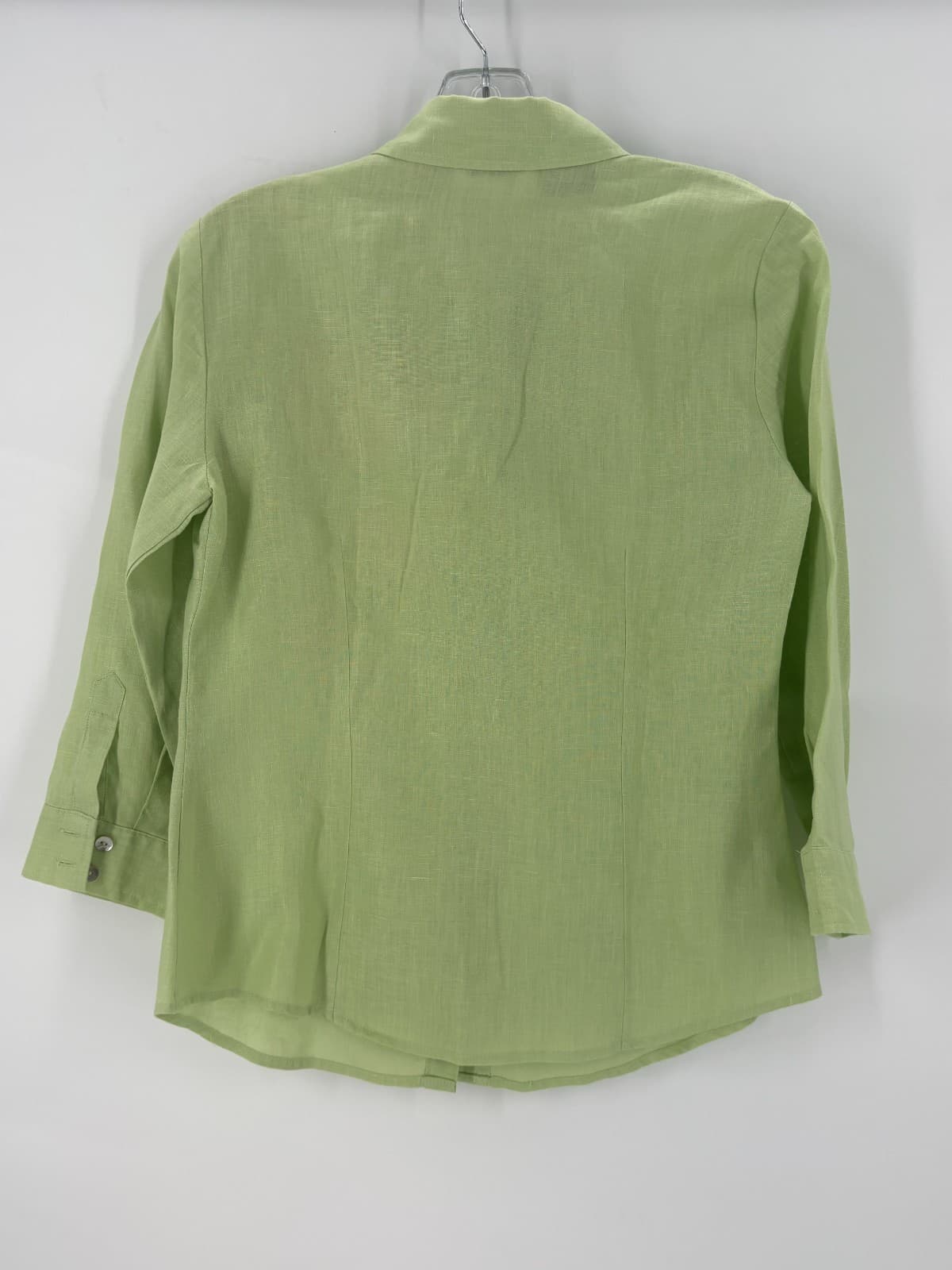 Edward Women’s Linen Blouse S Green Embroidered Floral Button Front Spring - Thumbnail 4