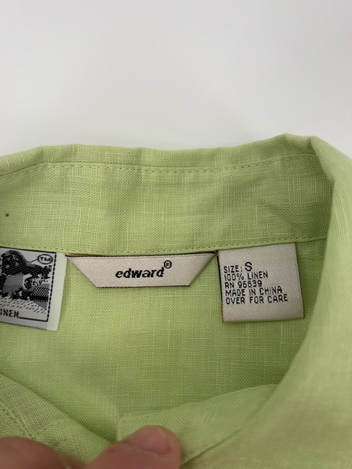 Edward Women’s Linen Blouse S Green Embroidered Floral Button Front Spring - Thumbnail 6