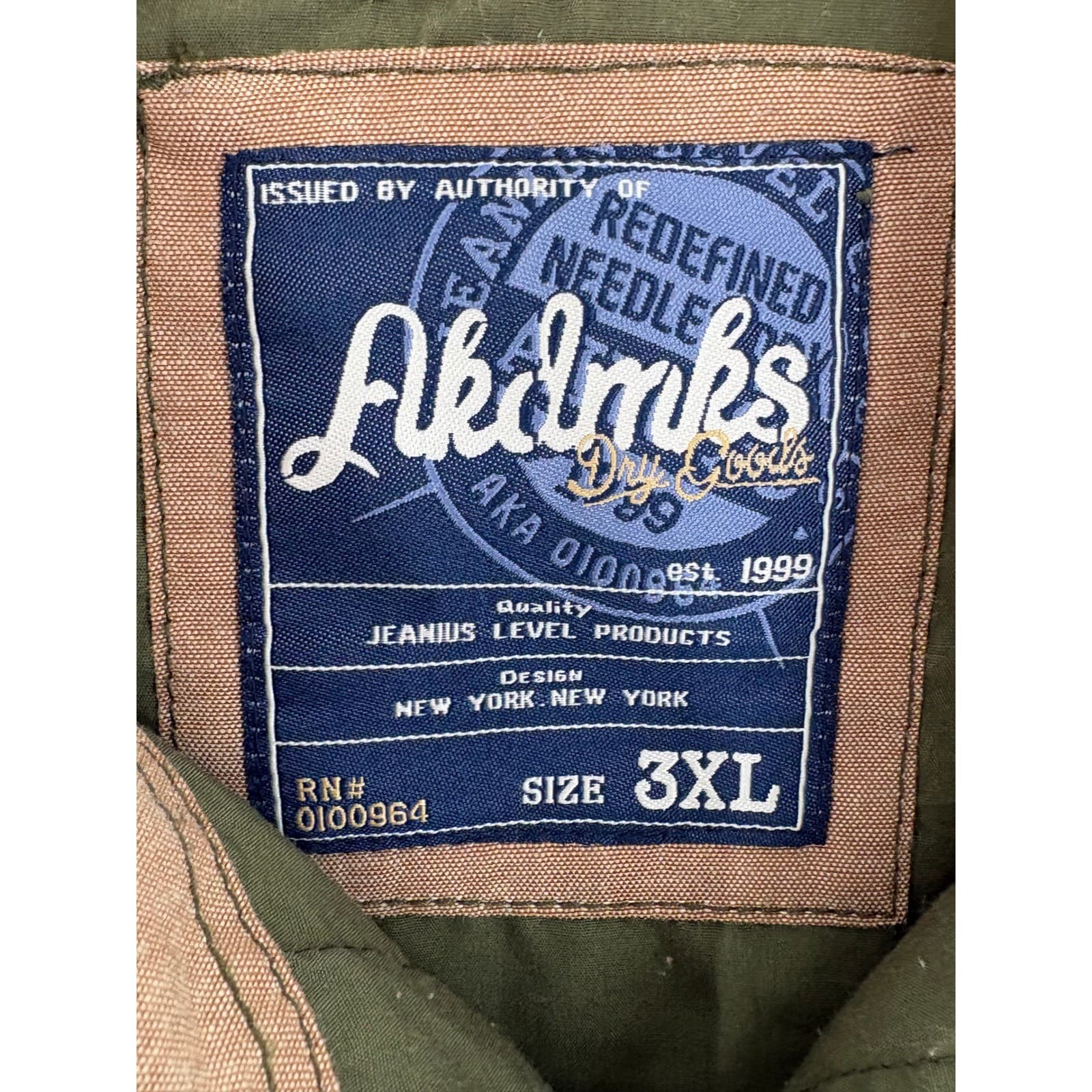 Akdmks Dry Goods Mens 3XL Olive Green Button Up Long Sleeve Shirt Jeanus Level - Thumbnail 3
