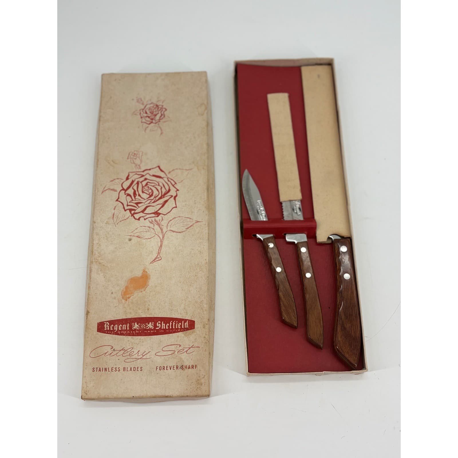 Regent Sheffield Cutlery Set Sherwood 3 Piece Knife Set Brown Stainless Vintage - Thumbnail 4