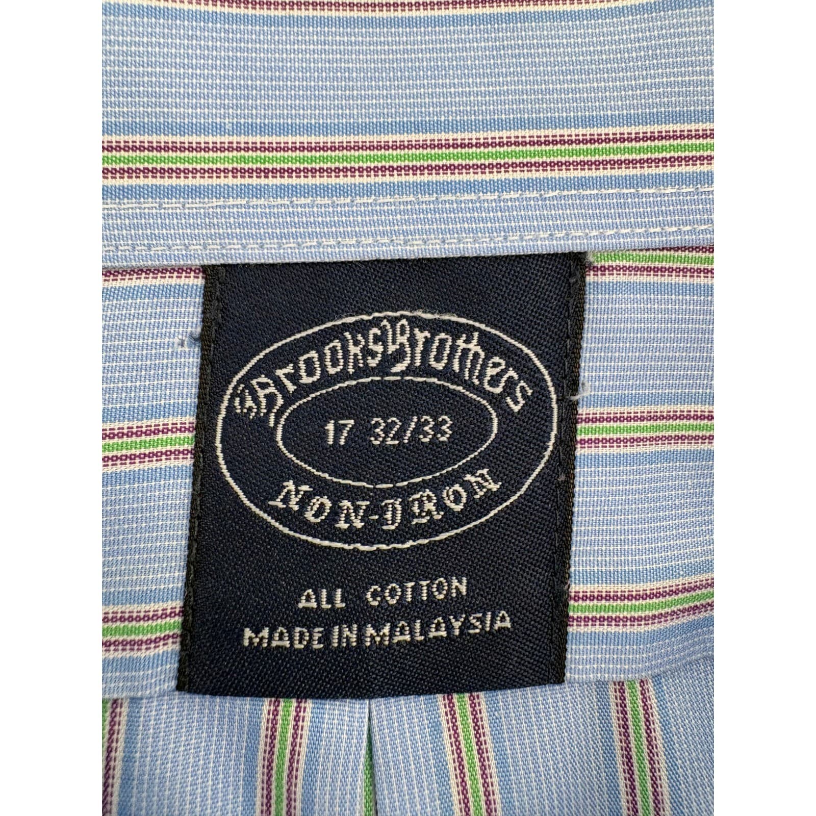 Brooks Brothers Non-Iron Dress Shirt Striped 17 32/33 Blue Mens - Thumbnail 2