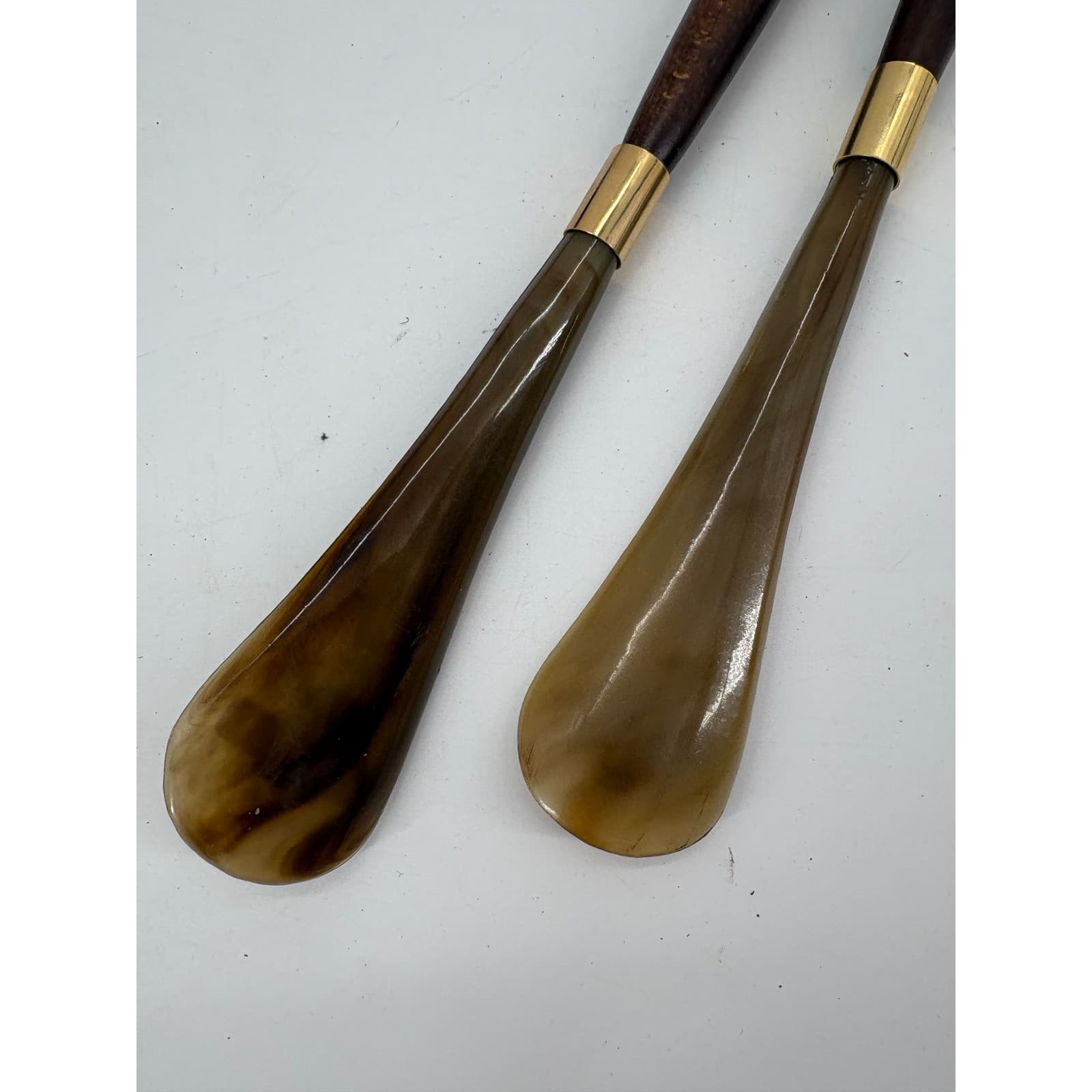Concord Italy Shoe Horn Mens Womens 18" Shoe Horn Brown Wood Gold Set of 2 - Thumbnail 3