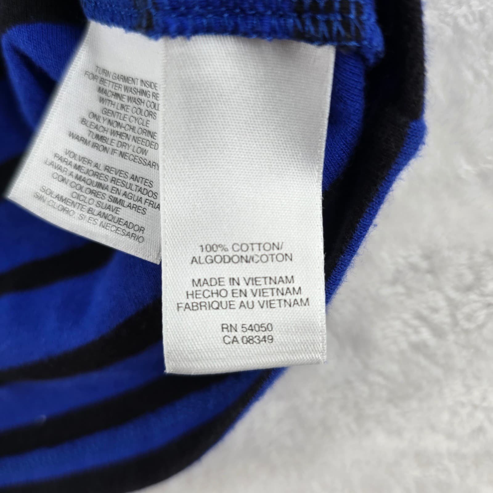 Jones New York Top Womens M Shirt Blue Black Striped Boat Neck 3/4 Sleeve Cotton - Thumbnail 3