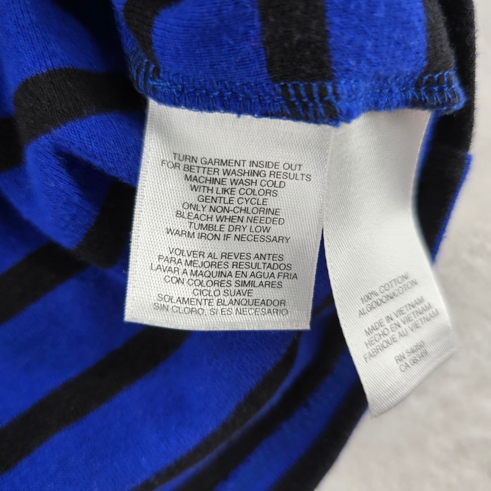 Jones New York Top Womens M Shirt Blue Black Striped Boat Neck 3/4 Sleeve Cotton - Thumbnail 4
