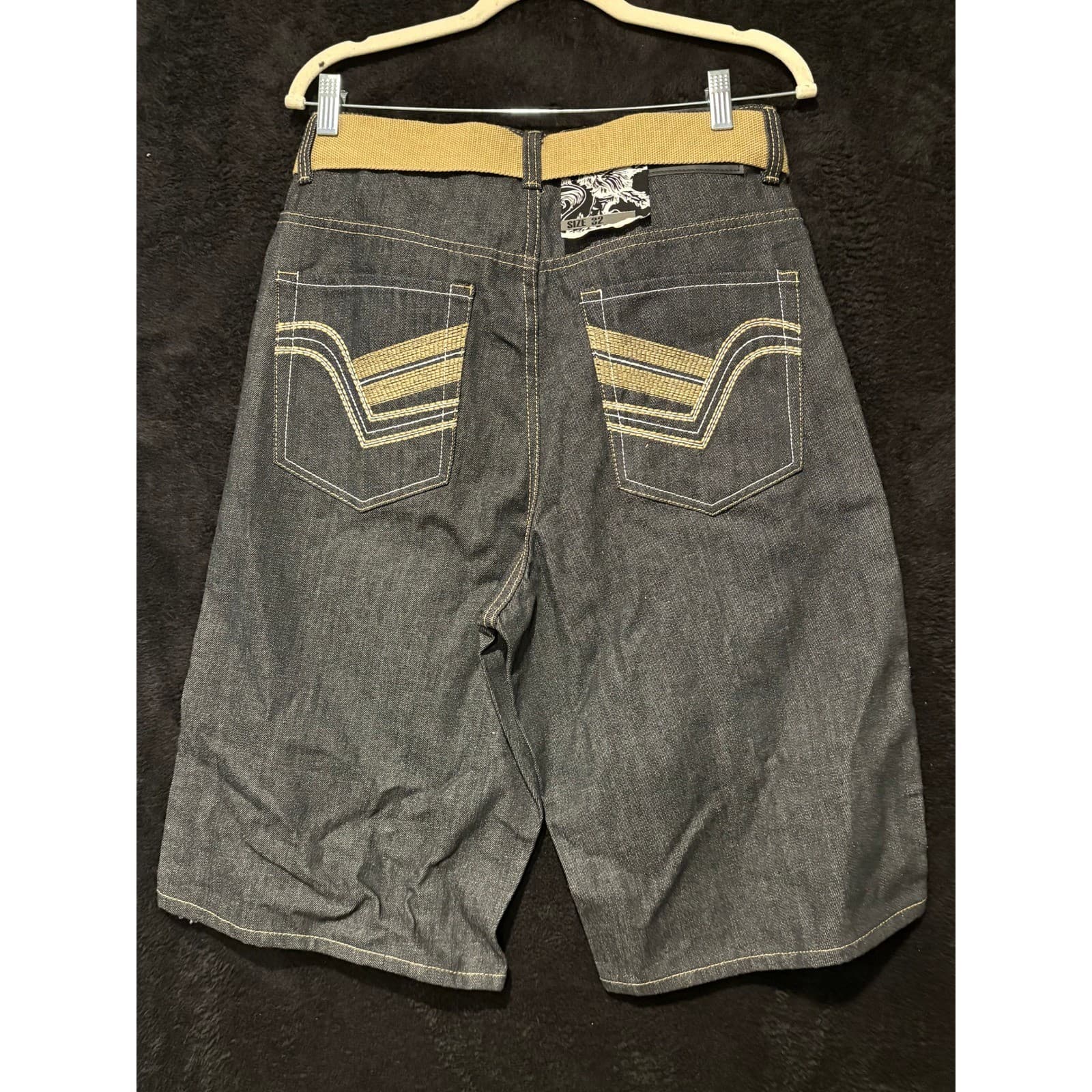 Urban Label Mens Denim Jean Shorts with Belt Size 32 Y2K Skater Grunge - Thumbnail 5