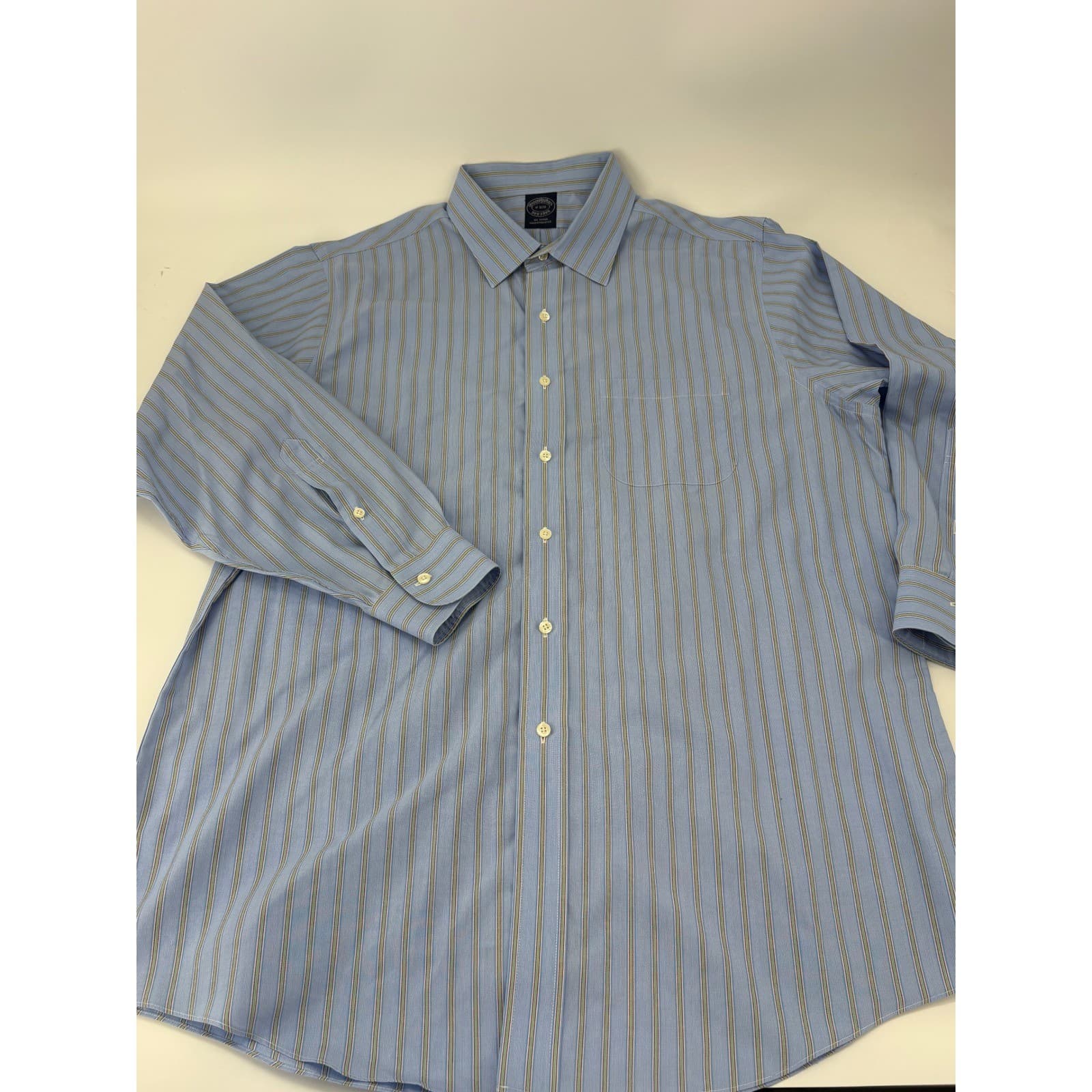 Brooks Brothers Non-Iron Dress Shirt Striped 17 32/33 Blue Mens - Thumbnail 3