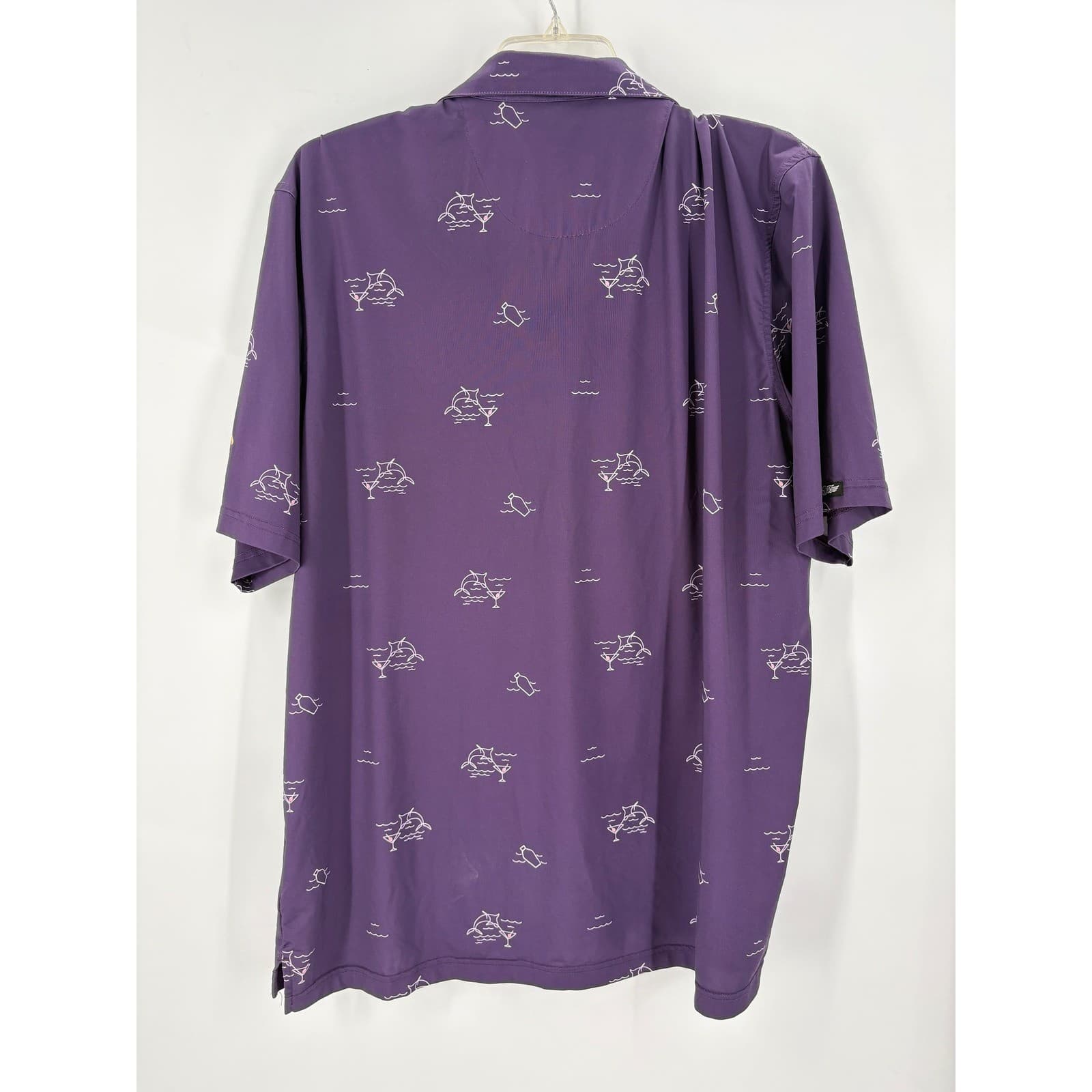 Straight Down Performance Golf Polo Shirt XXL Purple Martini Print Short Sleeve - Thumbnail 3