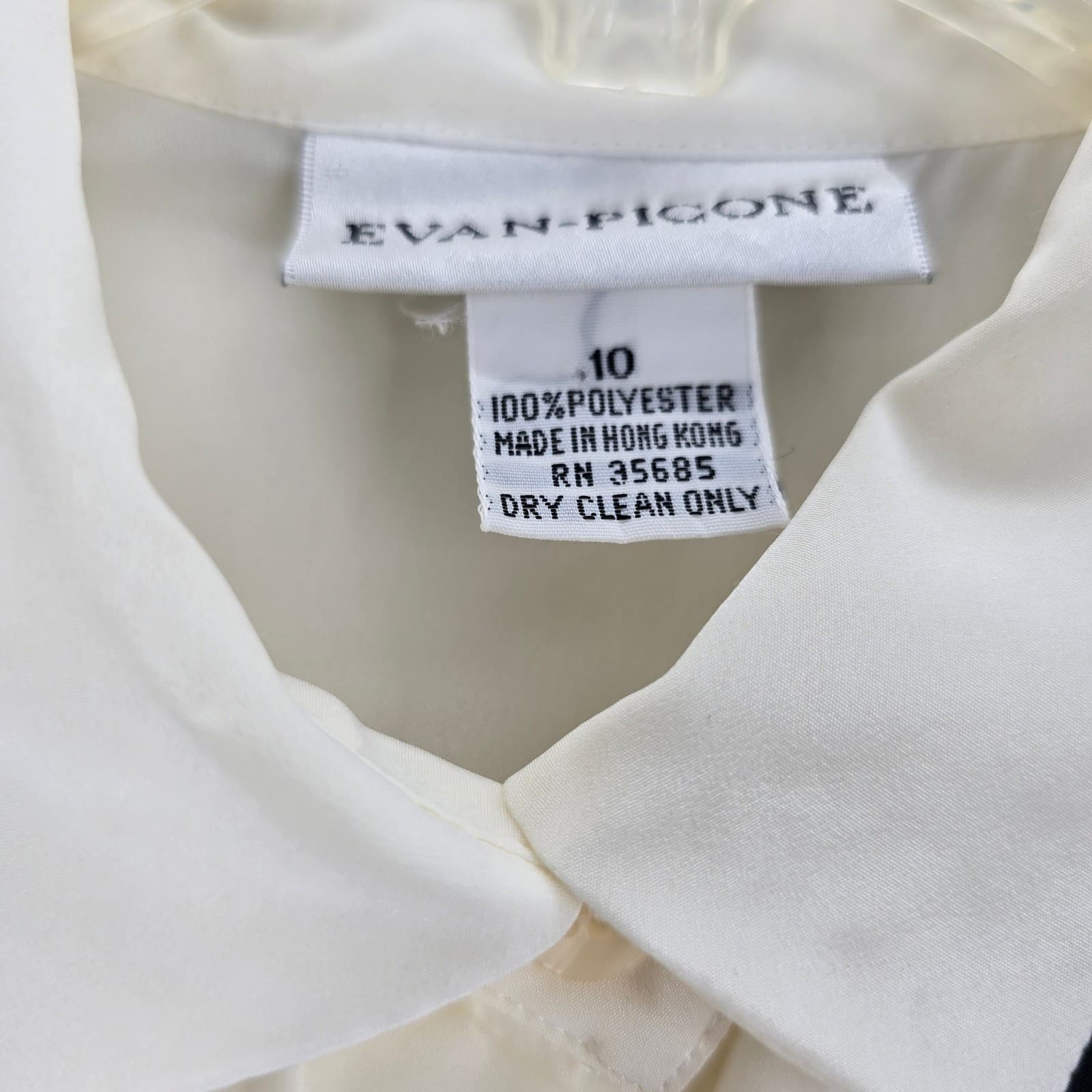 Evan-Picone Blouse Womens 10 Button Down Cream Black Scarf Detail Long Sleeve - Thumbnail 3