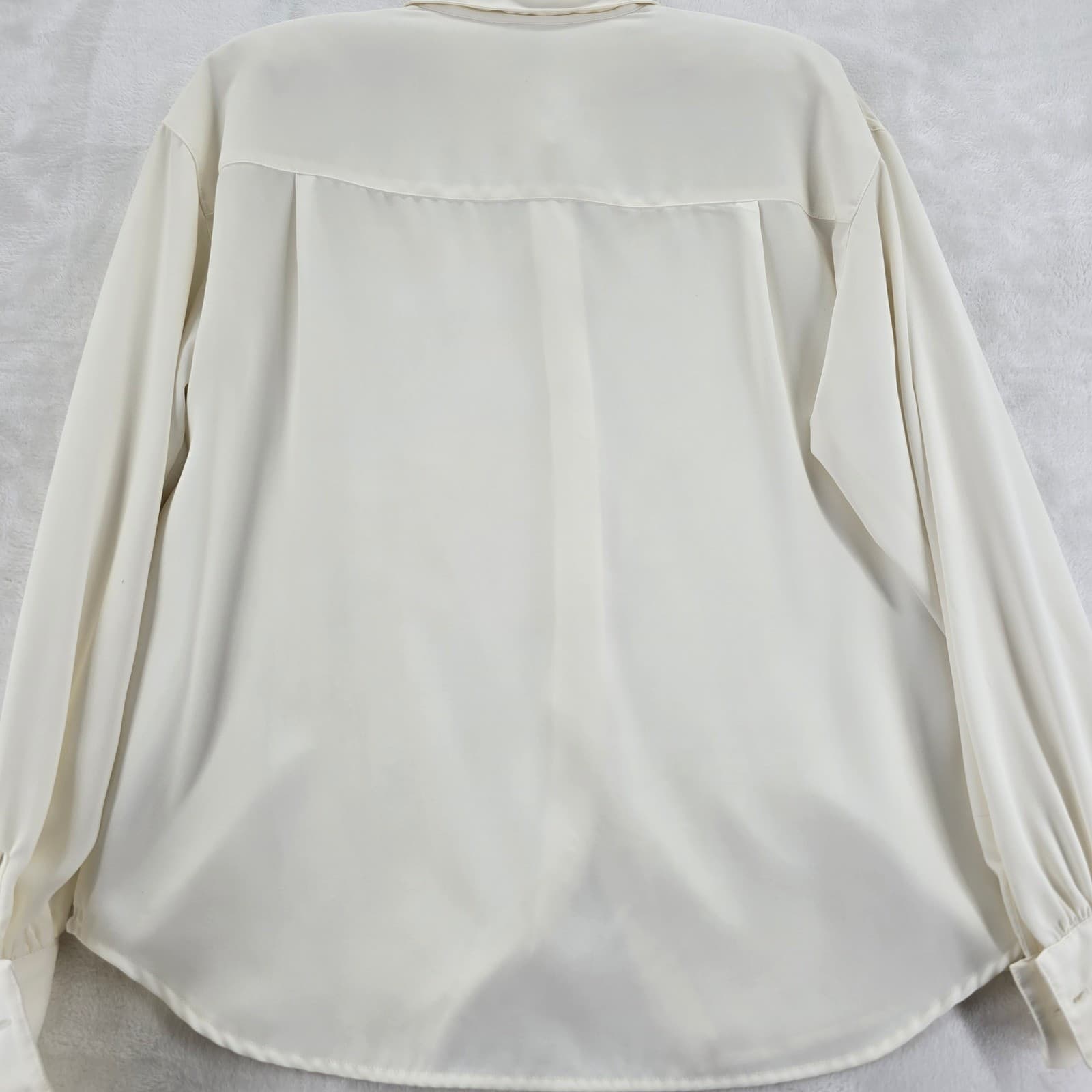 Liz Claiborne Blouse Womens 10 Button Up Ivory Long Sleeve Solid Office - Thumbnail 7