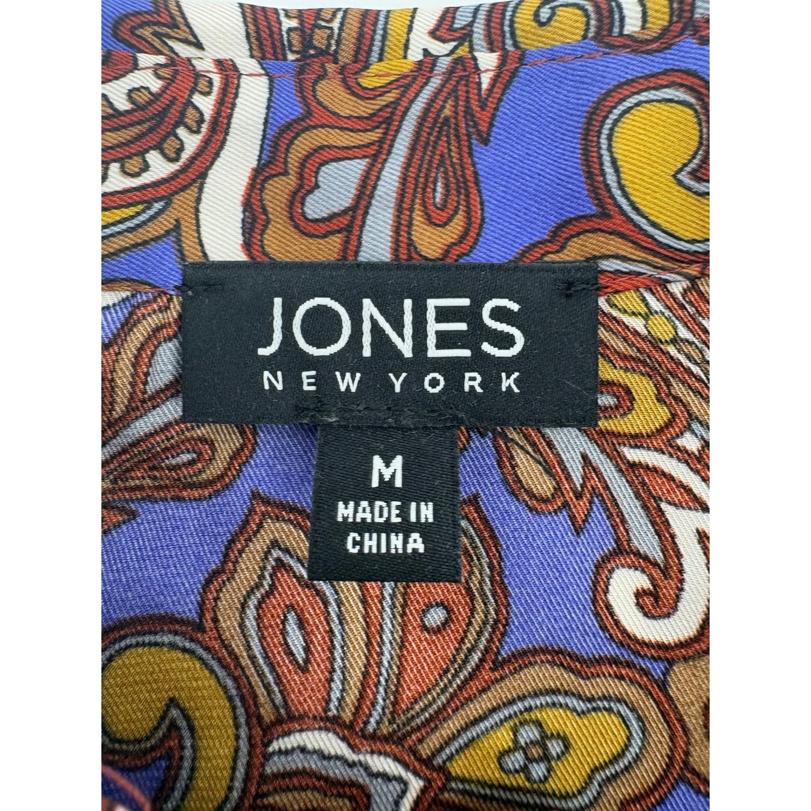Jones New York Shirt Womens Medium Blouse Blue Paisley Button Down Long Sleeve - Thumbnail 2