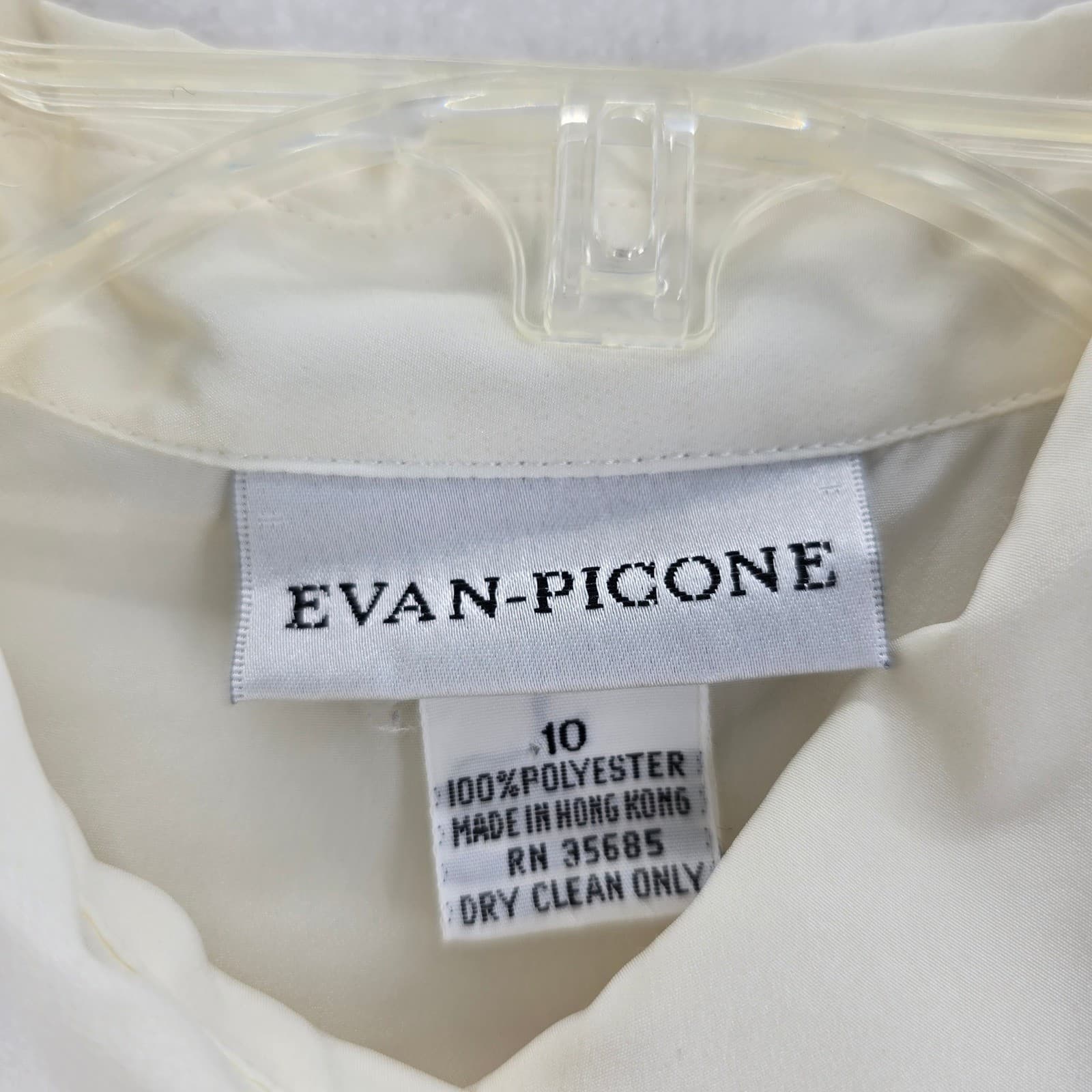 Evan-Picone Blouse Womens 10 Button Down Cream Black Scarf Detail Long Sleeve - Thumbnail 2
