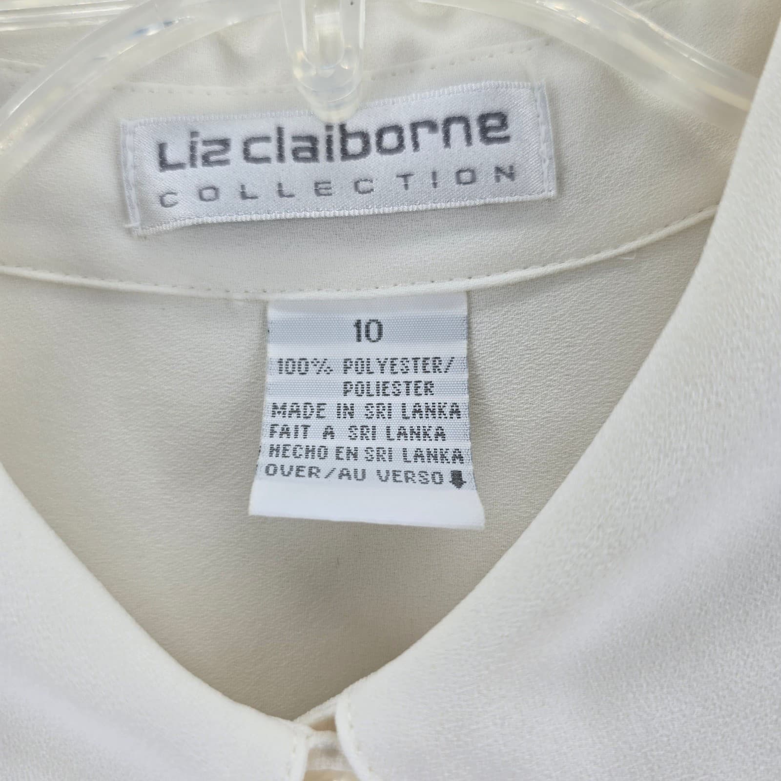 Liz Claiborne Blouse Womens 10 Button Up Ivory Long Sleeve Solid Office - Thumbnail 3