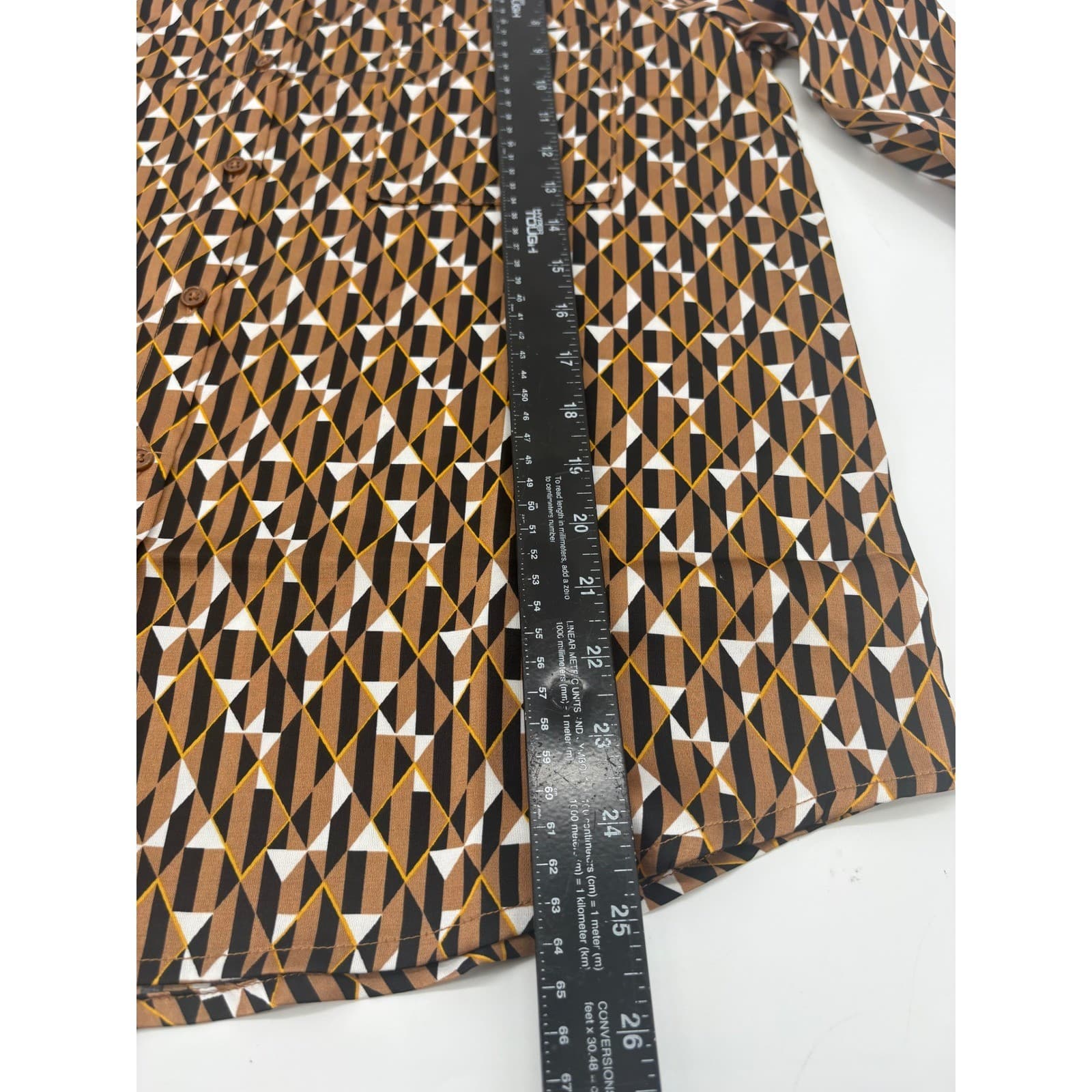 Como Blu Button Up Womens Size M Shirt Brown Geometric J2U046BLU Long Sleeve - Thumbnail 5