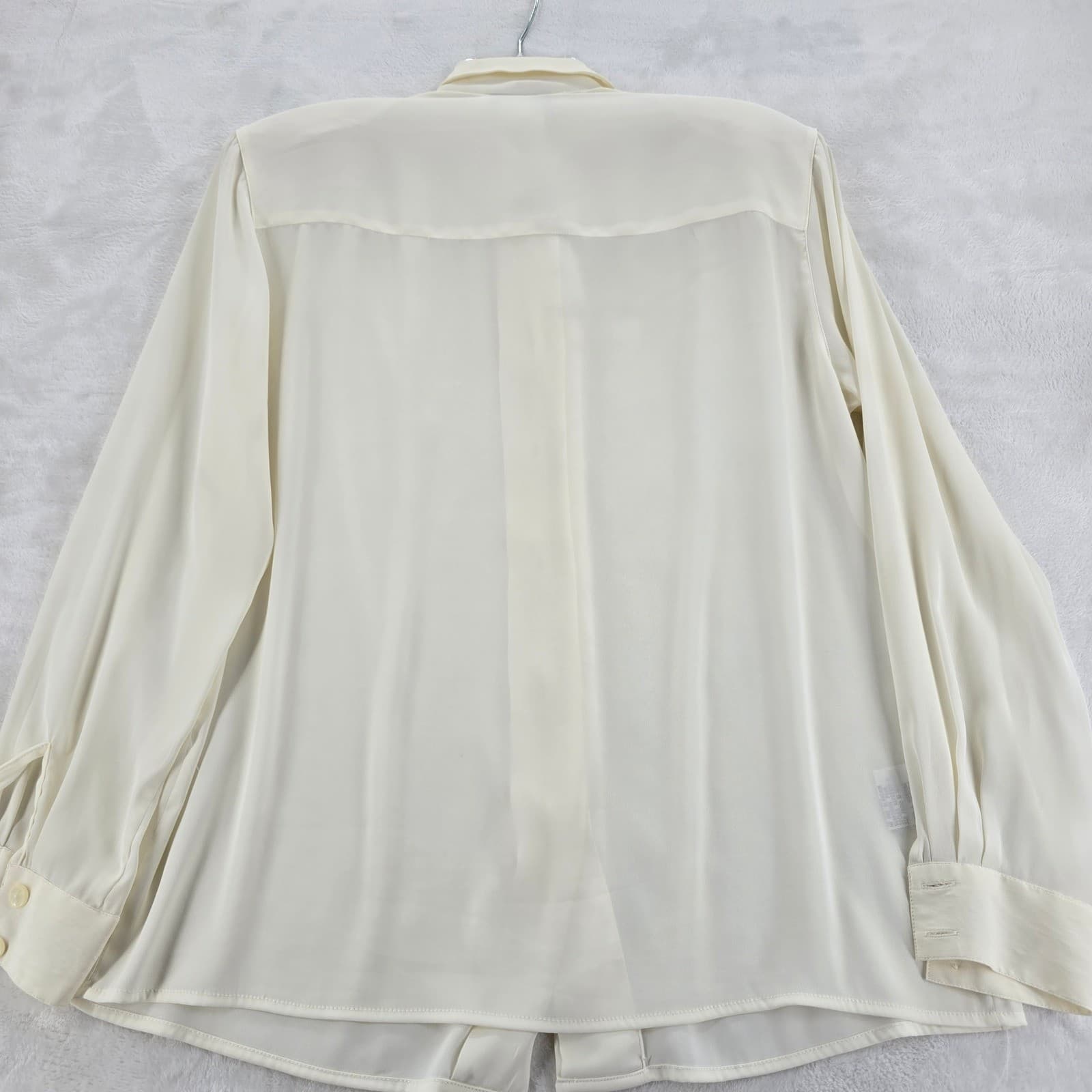 Jones New York Blouse Womens 8 Button Down Cream Long Sleeve Solid Career Office - Thumbnail 6