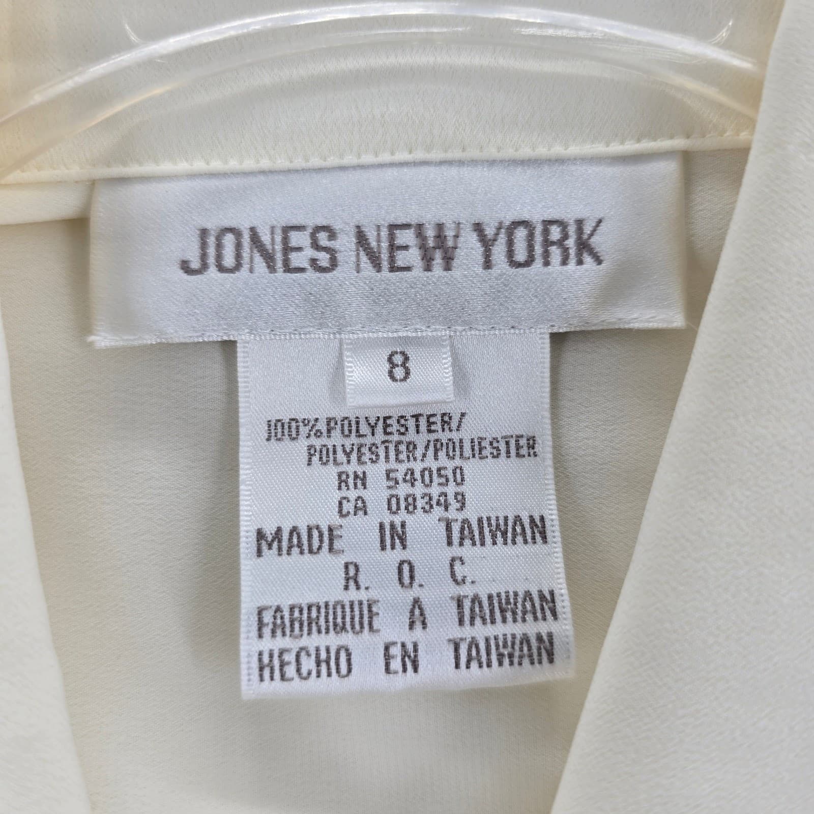 Jones New York Blouse Womens 8 Button Down Cream Long Sleeve Solid Career Office - Thumbnail 2