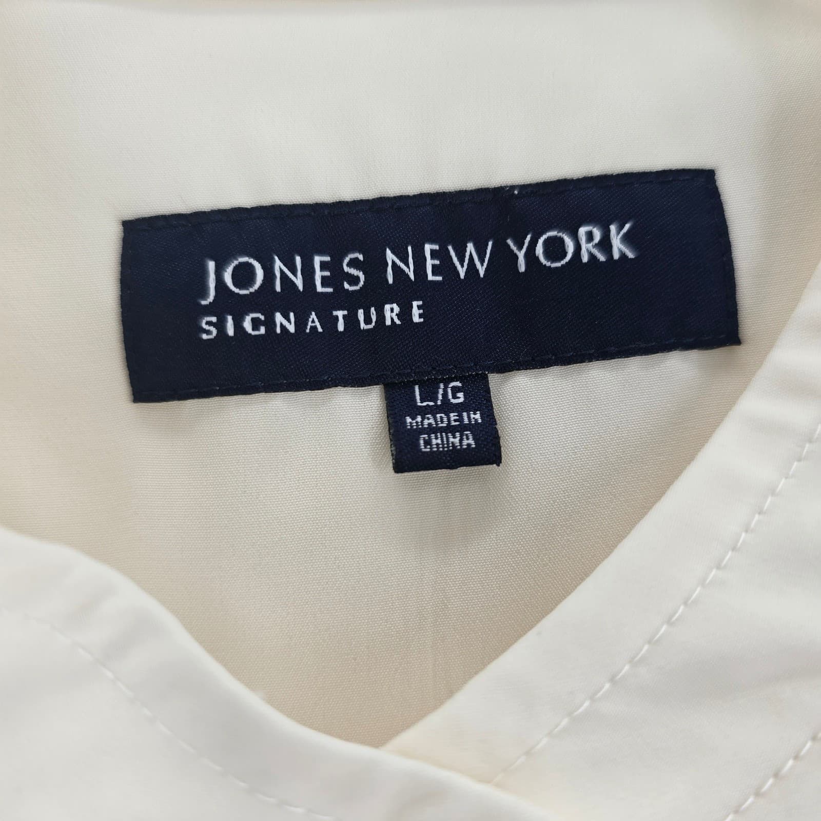 Jones New York Button Down Womens Large Blouse Cream Roll Tab Utility Pocket - Thumbnail 2