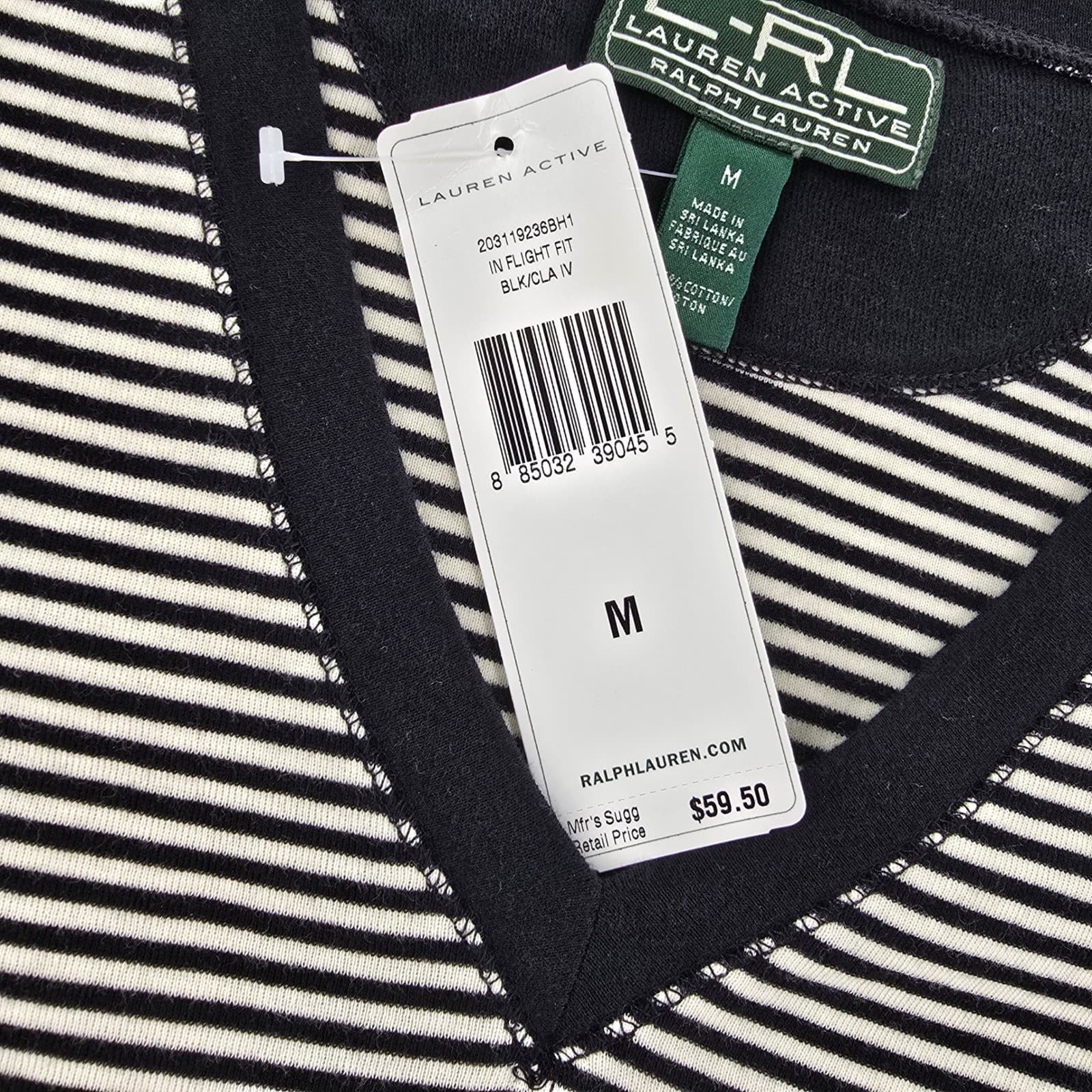 Lauren Active Ralph Lauren Top Womens M Shirt Black White Striped V-Neck Cotton - Thumbnail 3