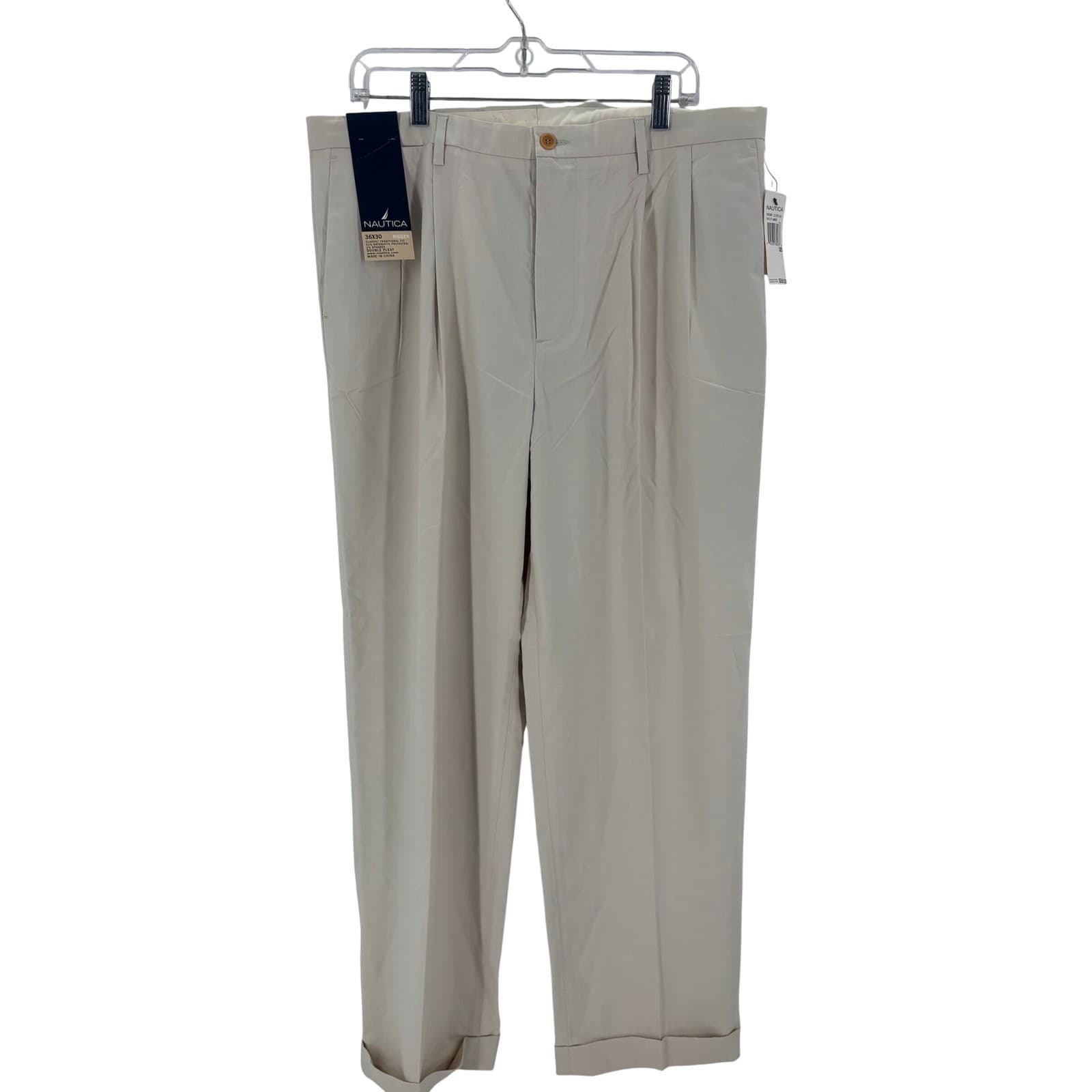Nautica Rigger Mens 36x30 Dress Pants Beige Double Pleat P43397 Classic Fit NWT - Thumbnail 10
