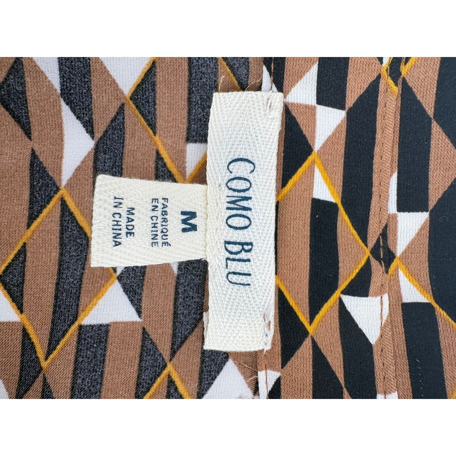Como Blu Button Up Womens Size M Shirt Brown Geometric J2U046BLU Long Sleeve - Thumbnail 2