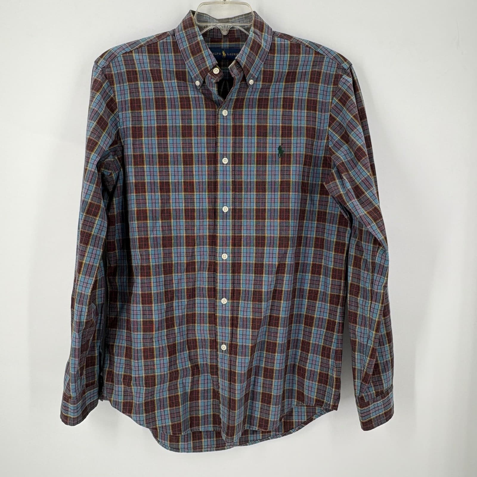 Ralph Lauren Mens Button Down Long Sleeve Plaid Shirt M Blue Red Green Yellow - Thumbnail 2