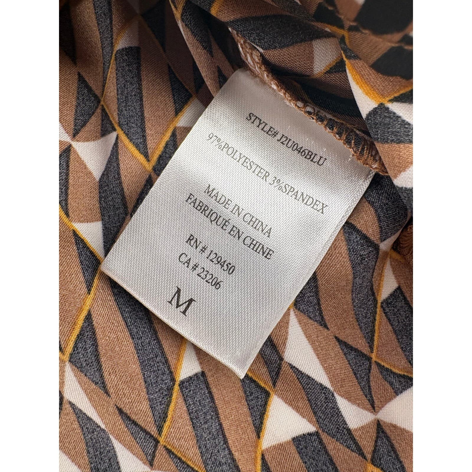 Como Blu Button Up Womens Size M Shirt Brown Geometric J2U046BLU Long Sleeve - Thumbnail 3