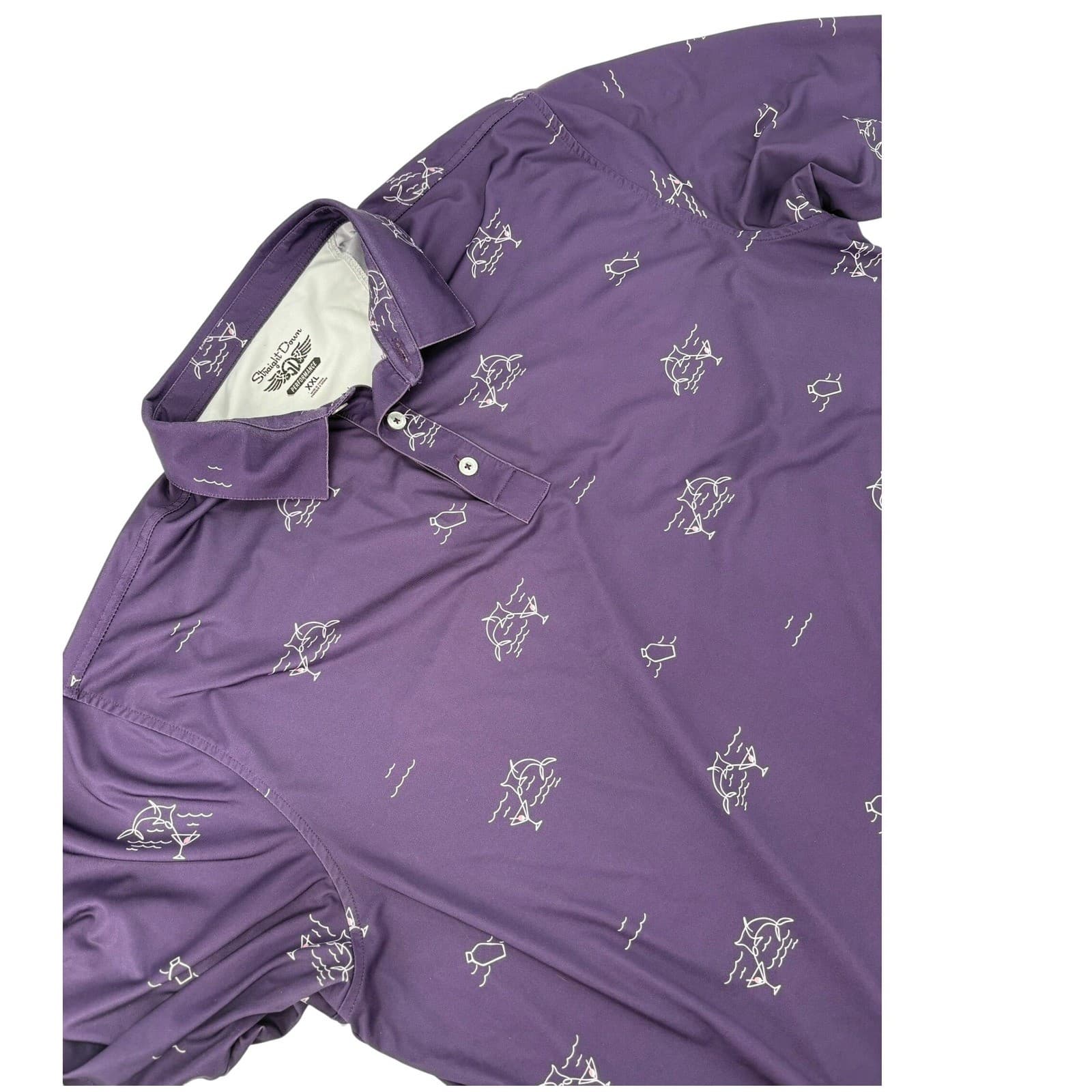 Straight Down Performance Golf Polo Shirt XXL Purple Martini Print Short Sleeve - Thumbnail 6