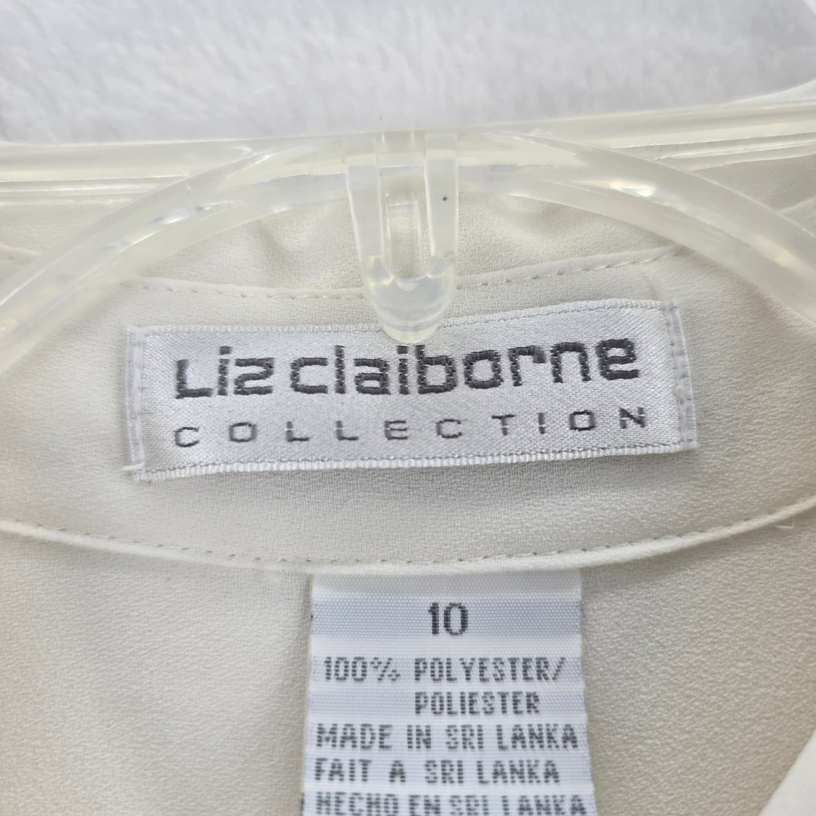 Liz Claiborne Blouse Womens 10 Button Up Ivory Long Sleeve Solid Office - Thumbnail 2