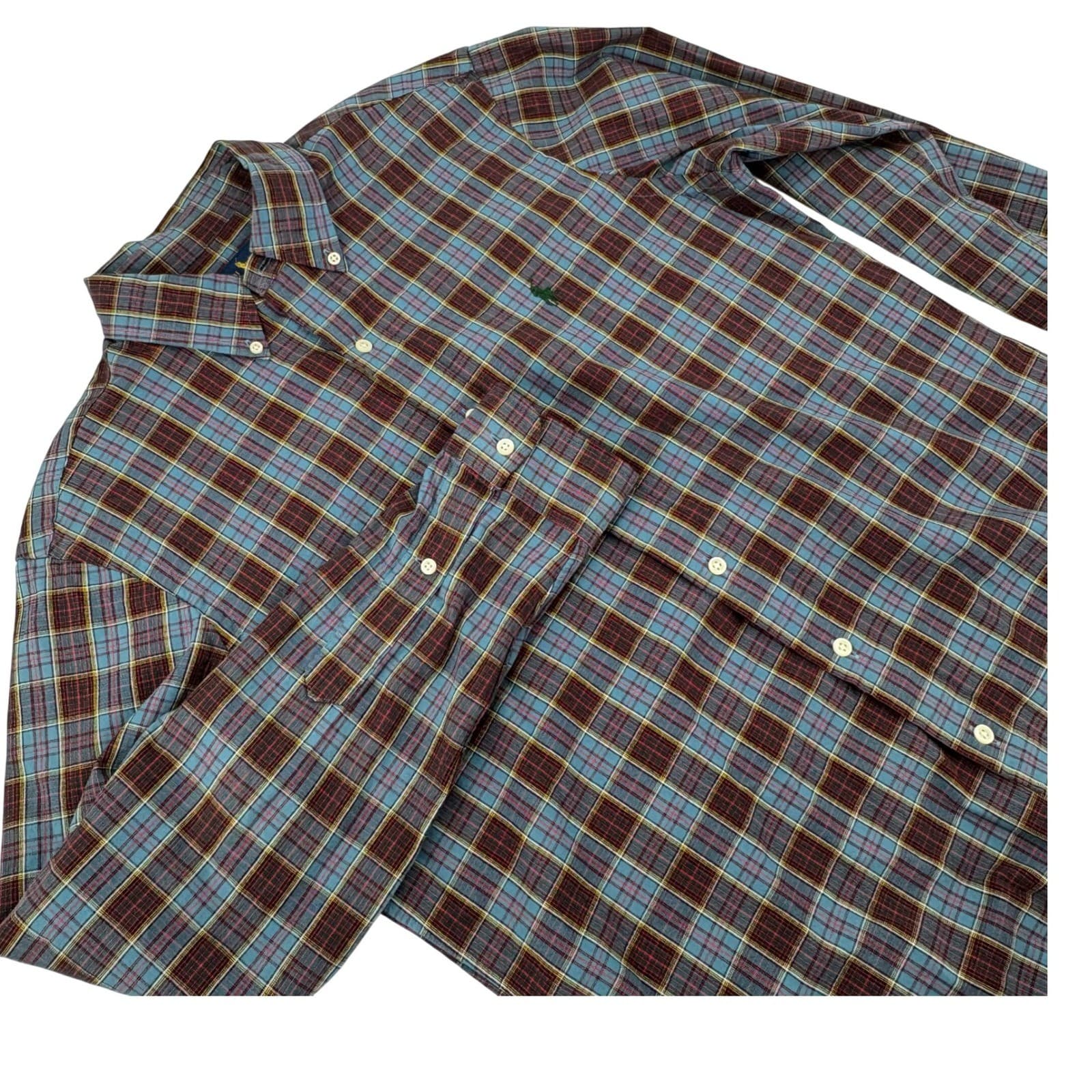 Ralph Lauren Mens Button Down Long Sleeve Plaid Shirt M Blue Red Green Yellow