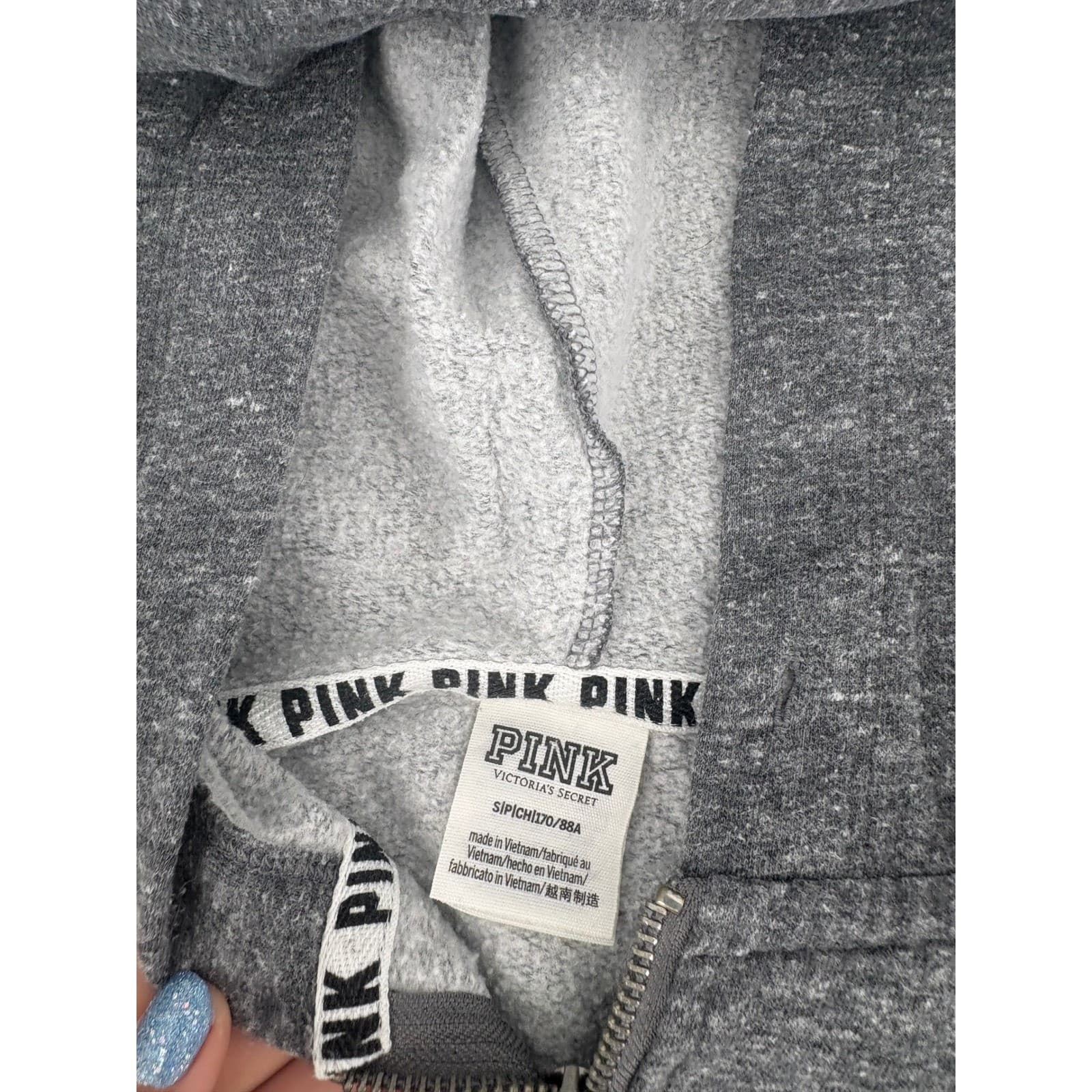PINK Victoria's Secret Gray Full Zip Hoodie Sweatshirt Women's Size S - Thumbnail 3