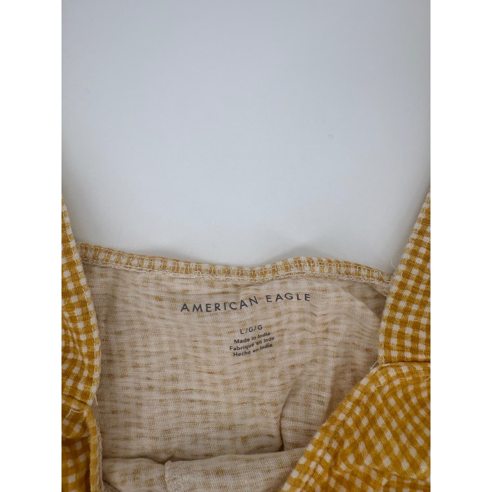 American Eagle Outfitters Mustard Yellow Gingham Tie Front Crop Top Tank Size L - Thumbnail 2