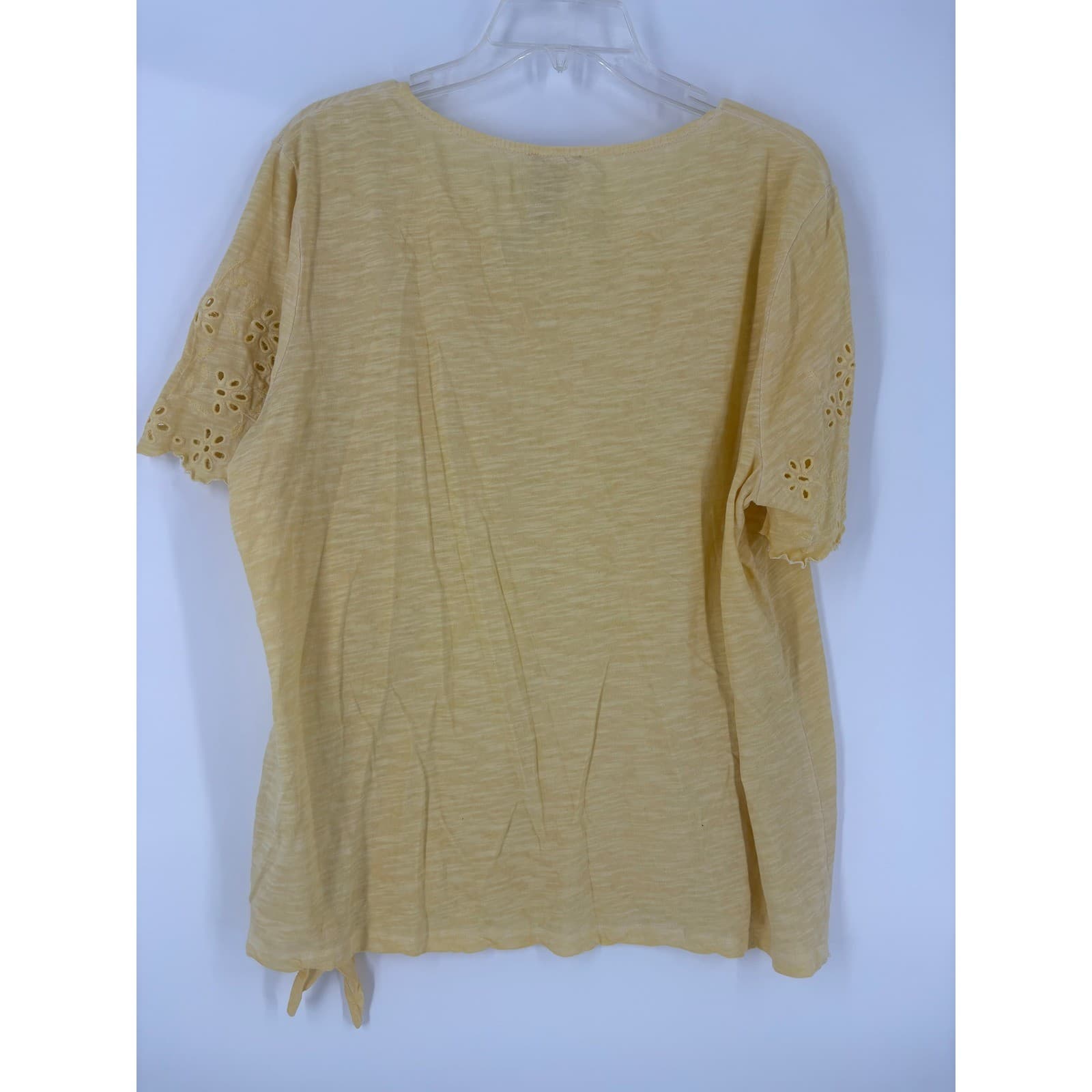 Chicos V Neck Tunic Top Yellow Eyelet Sleeve Side Tie Size 3 - Thumbnail 2